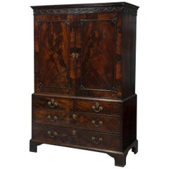 18th Century George III Thomas Chippendale Period Mahogany Linen Press