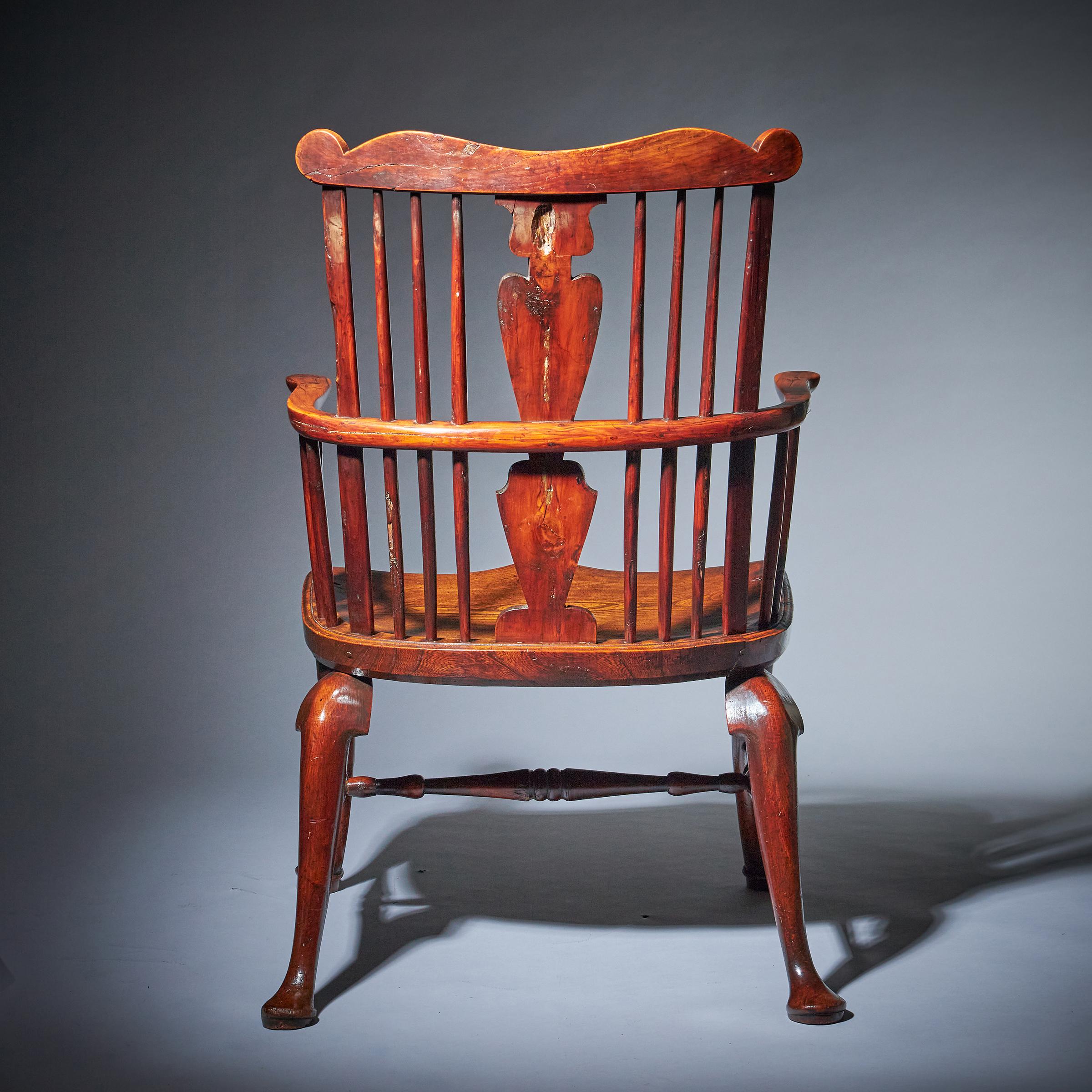 18th Century and Earlier 18th Century George III Yew and Elm Thames Valley Comb-Back Windsor Chair