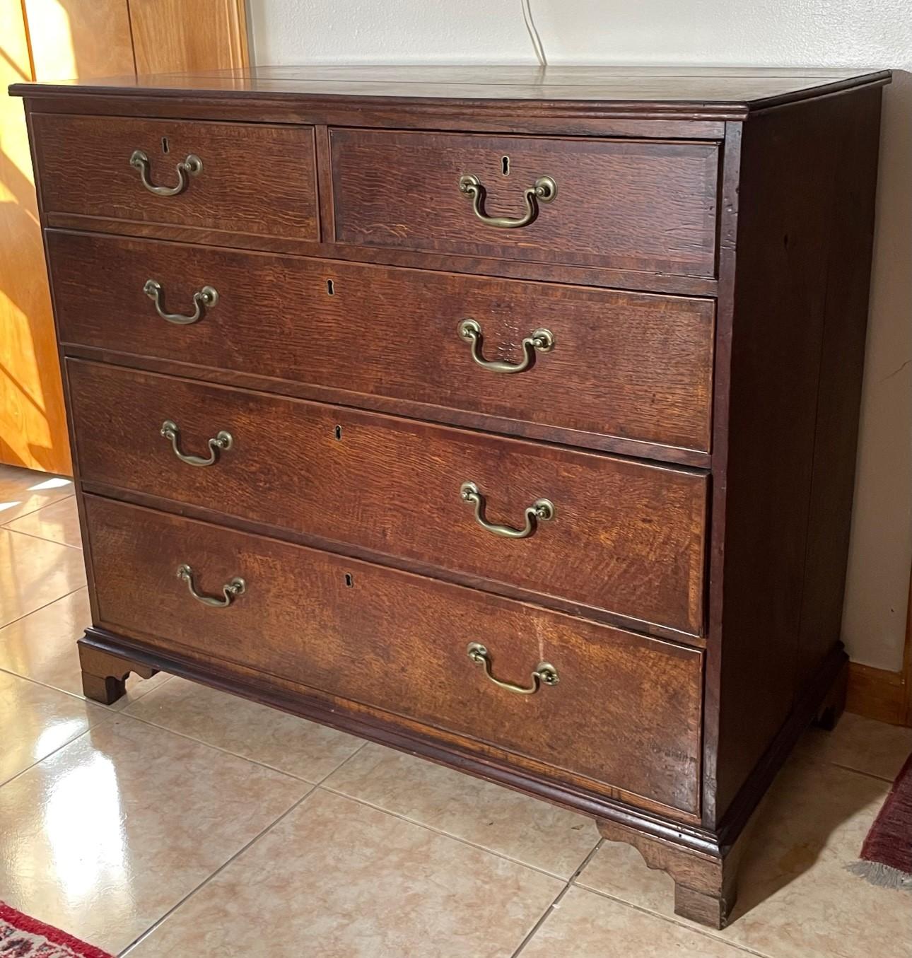 18th Century George Lll Oak Chest of Drawers with Original Hardware 3