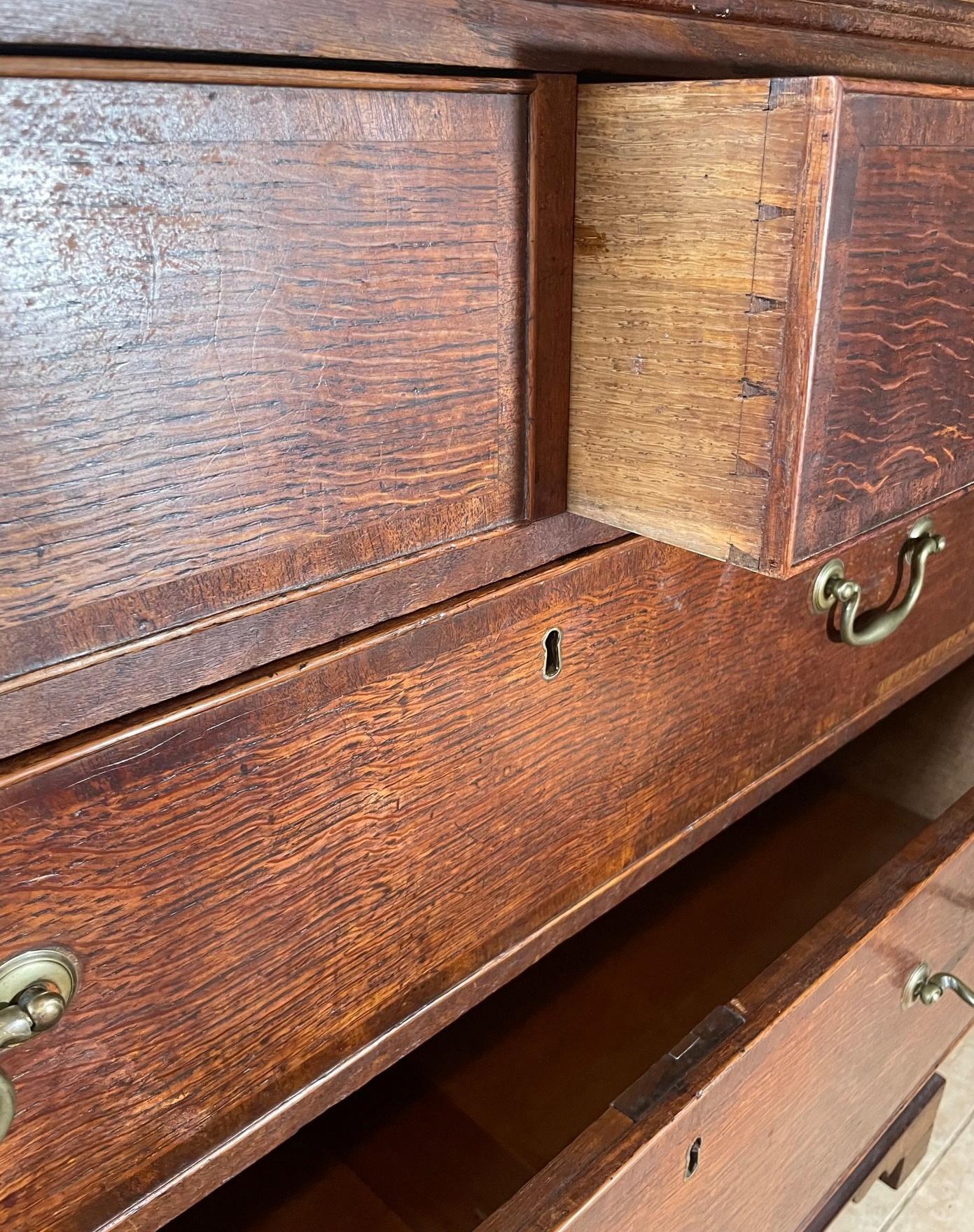 18th Century and Earlier 18th Century George Lll Oak Chest of Drawers with Original Hardware