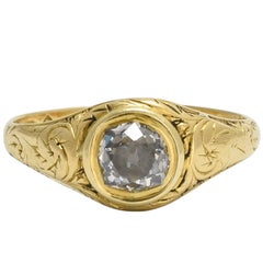 18th Century Georgian Cushion Cut Diamond Solitaire Gold Ring