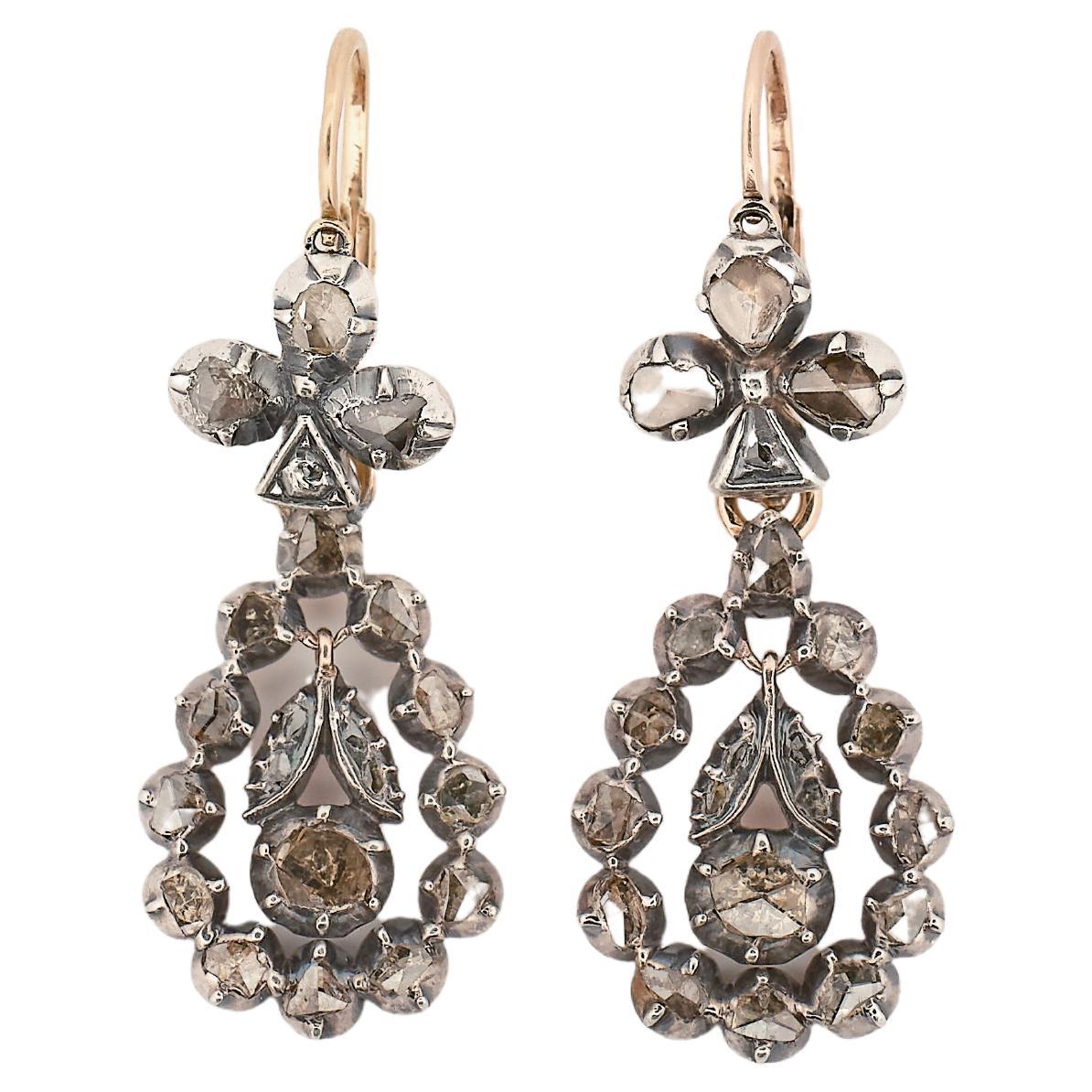 18th century georgian / early Victorian diamond fleur de lis night/day earrings  For Sale