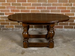 18th Century Georgian English Pine Table with Oval Top and Turned Legs