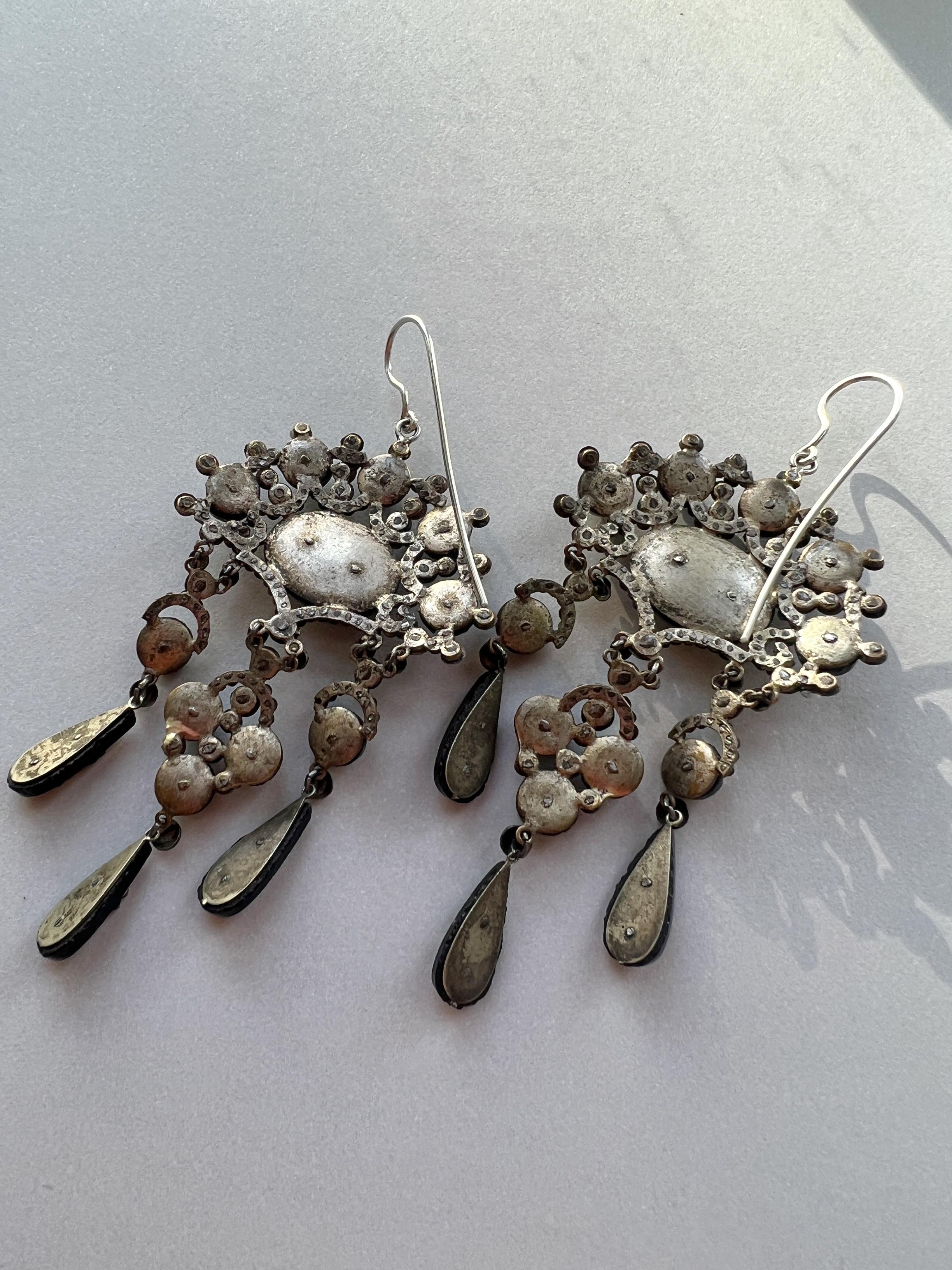 Women's 18th Century Georgian Era French Cut Steel Onyx Silver Drop Earrings