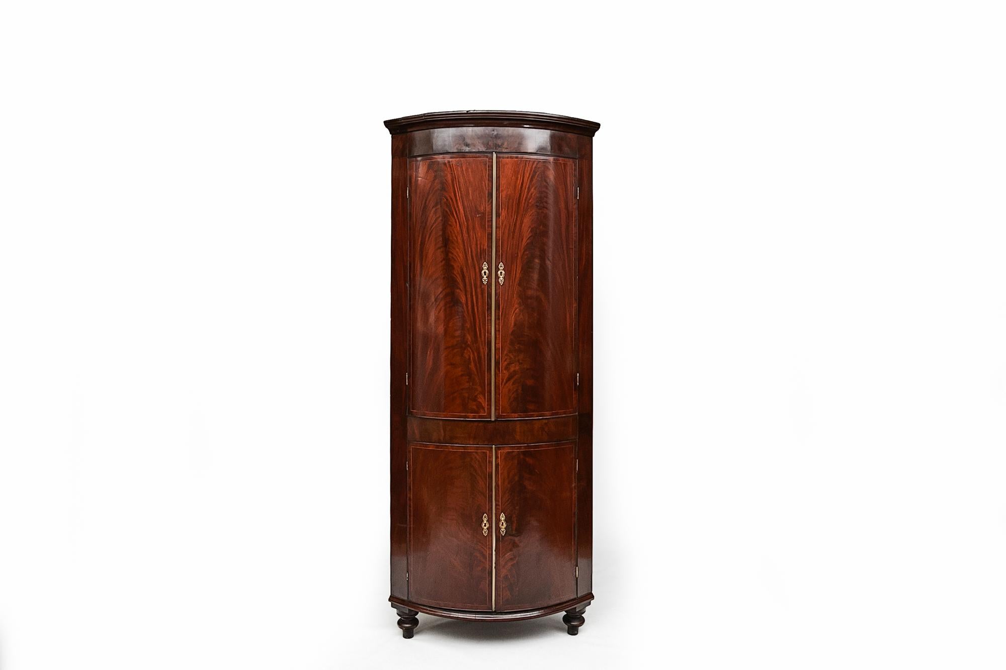 Irish 18th Century Georgian Flame Mahogany Corner Cabinet