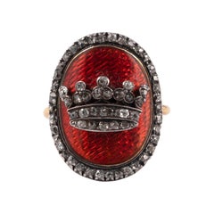 18th Century Georgian Gold Diamond Enamel Crown Ring