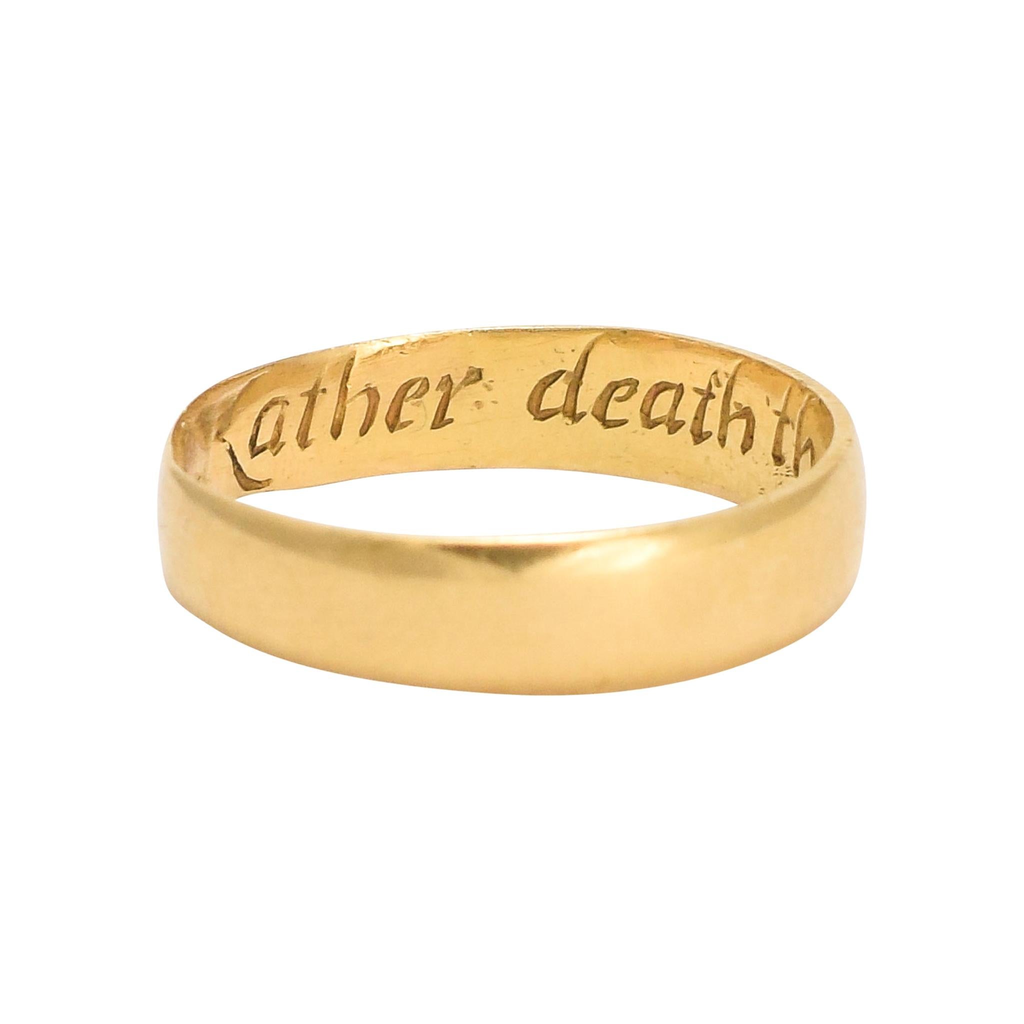 18th Century Georgian Gold Posy Ring "Rather death then faulse of faythe"