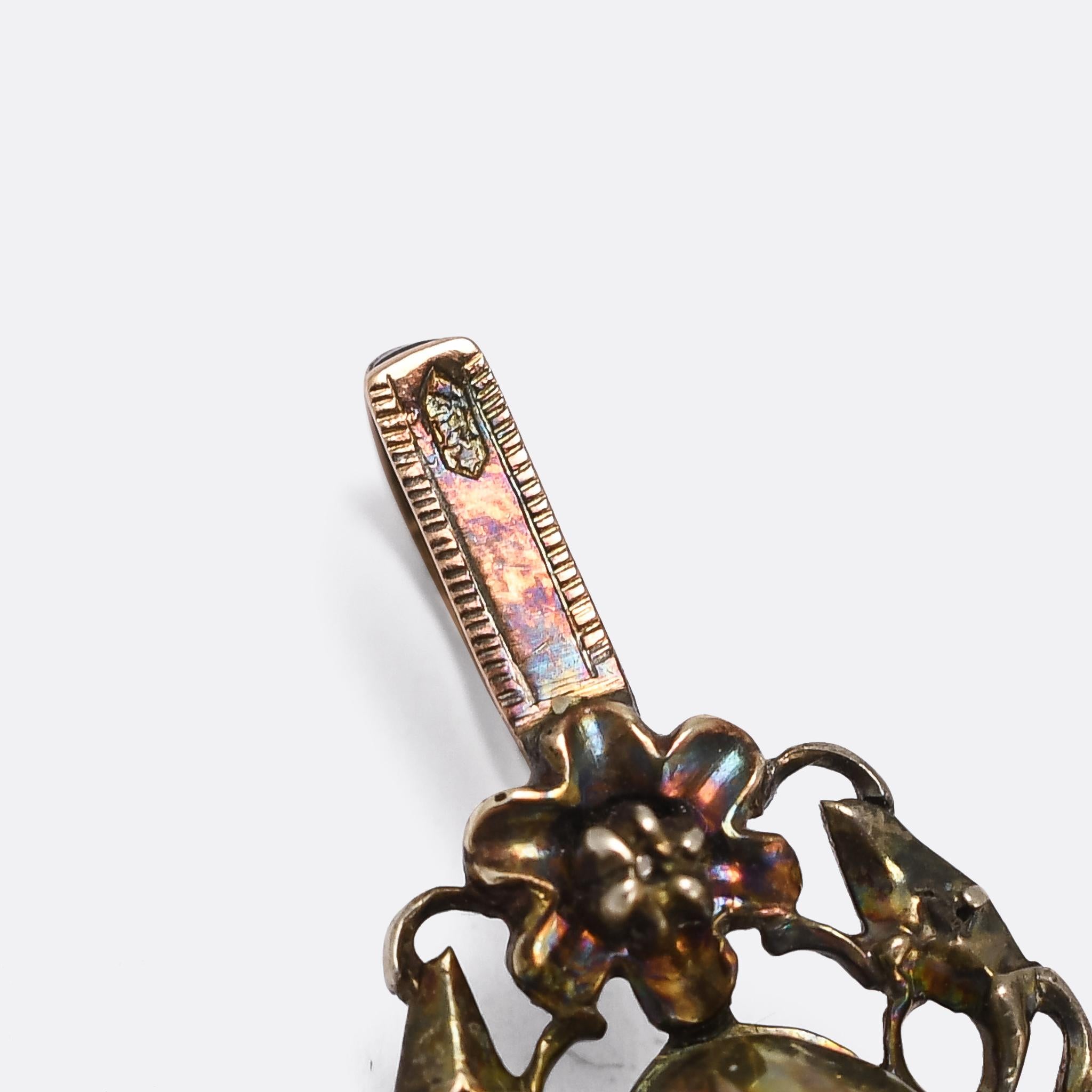 Rose Cut 18th Century Georgian Iberian Diamond Pendant Necklace