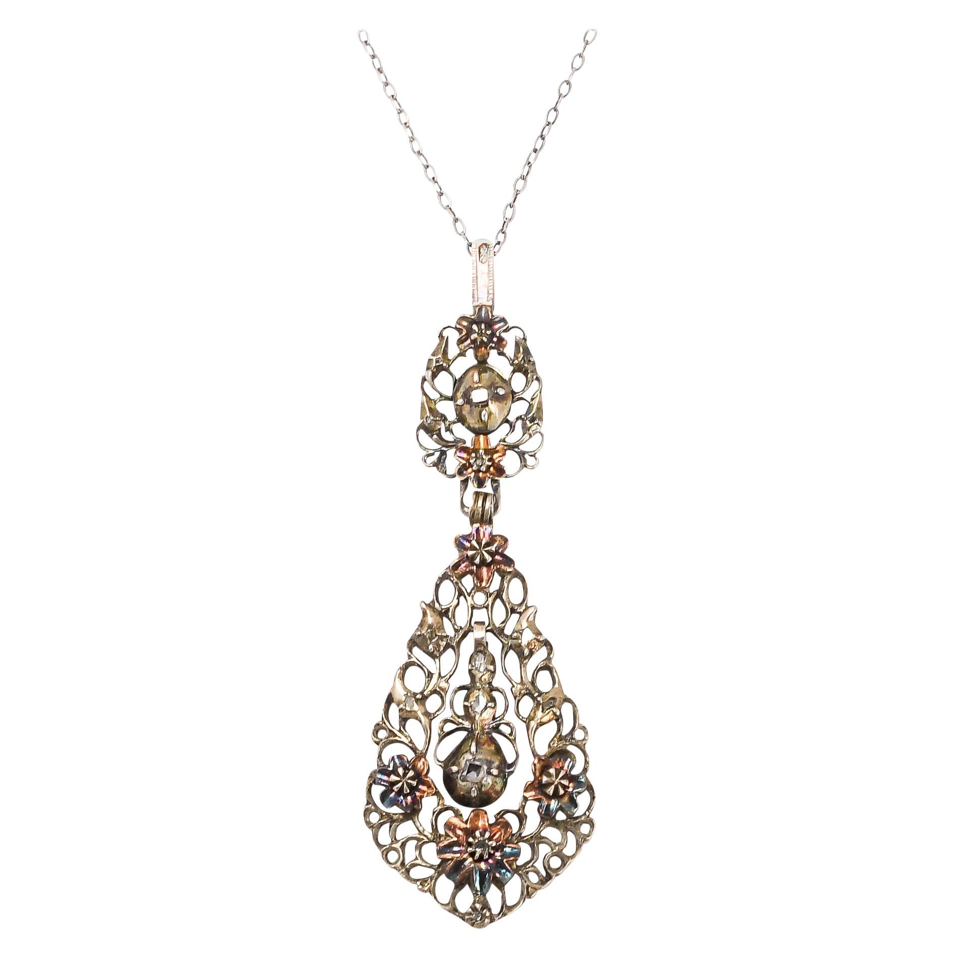 18th Century Georgian Iberian Diamond Pendant Necklace