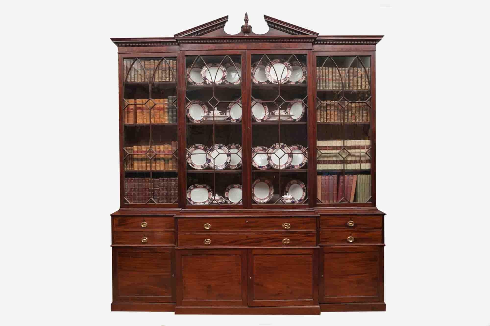 George III 18th Century Georgian III Mahogany Secretaire Breakfront Bookcase For Sale