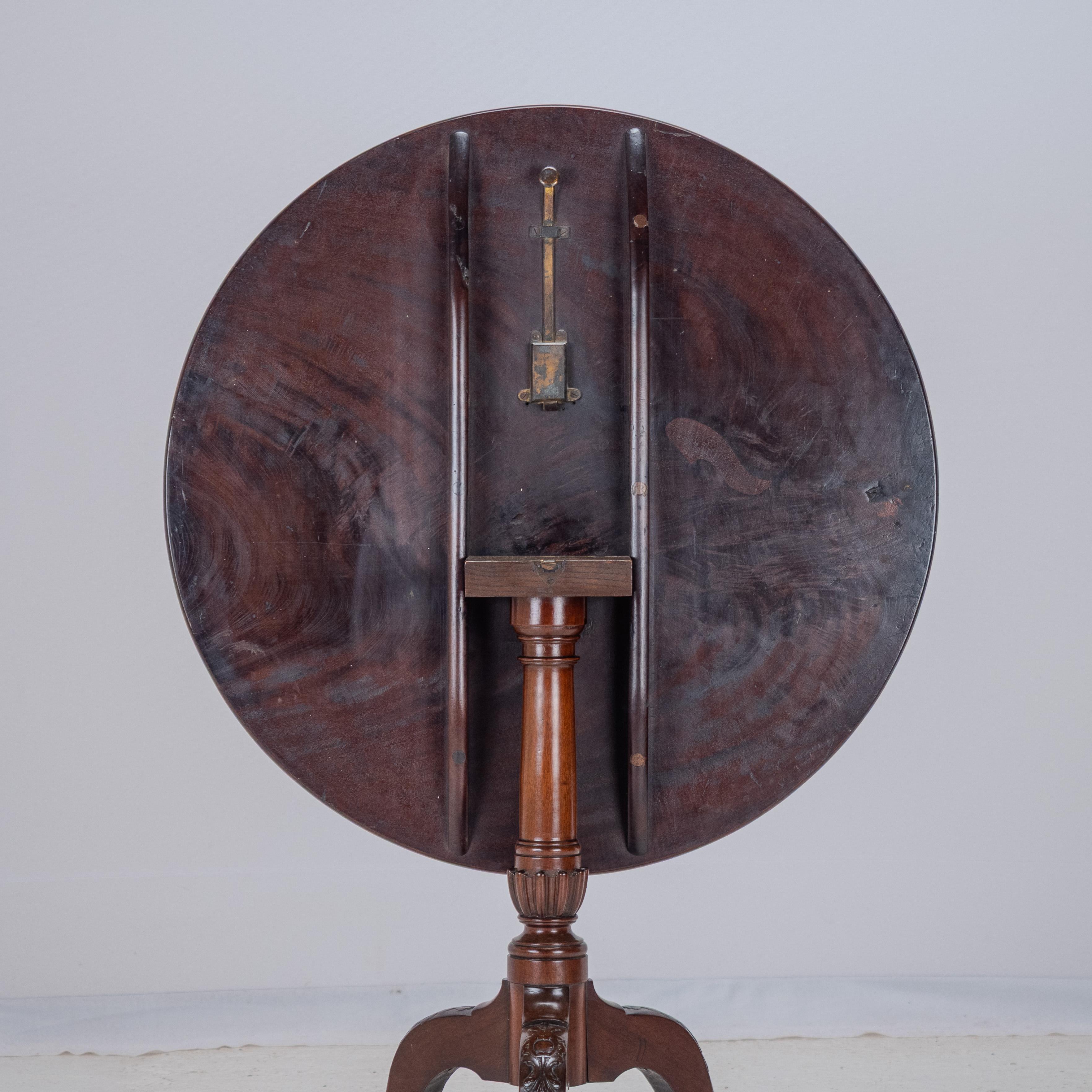18th Century Georgian Mahogany Tripod Tilt Top Supper Table with Carved Legs For Sale 4