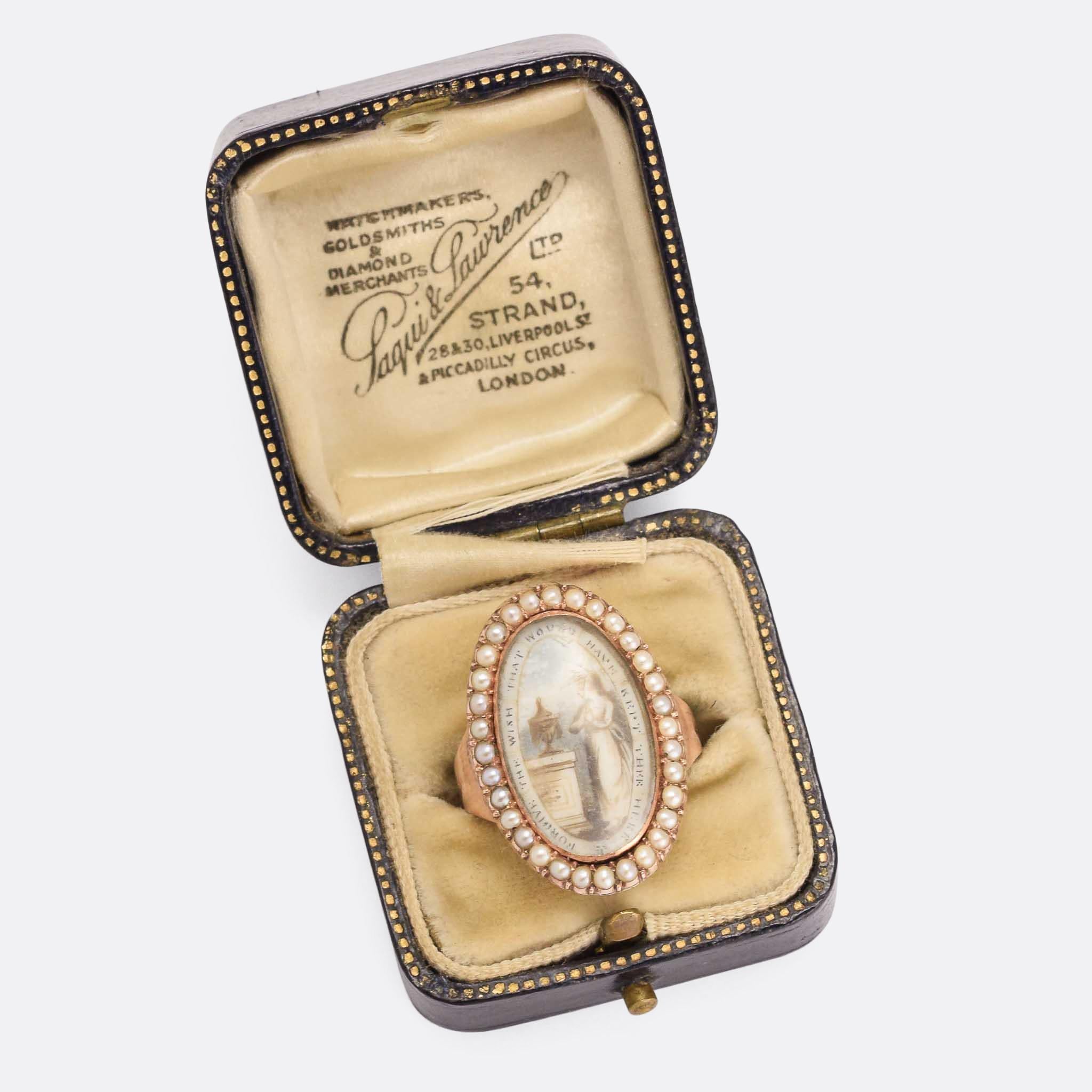 18th Century Georgian Navette Pearl Memorial Ring 1