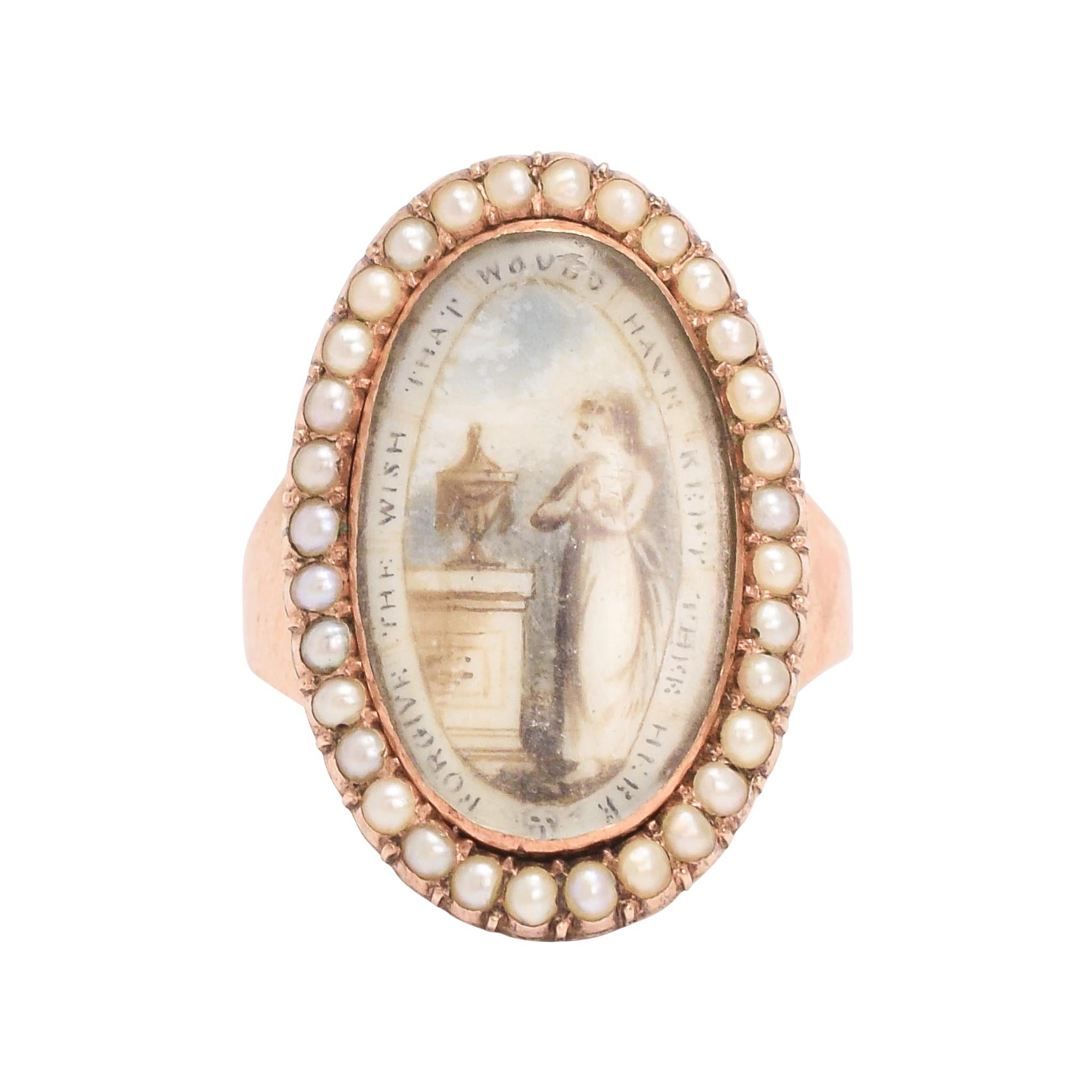 18th Century Georgian Navette Pearl Memorial Ring