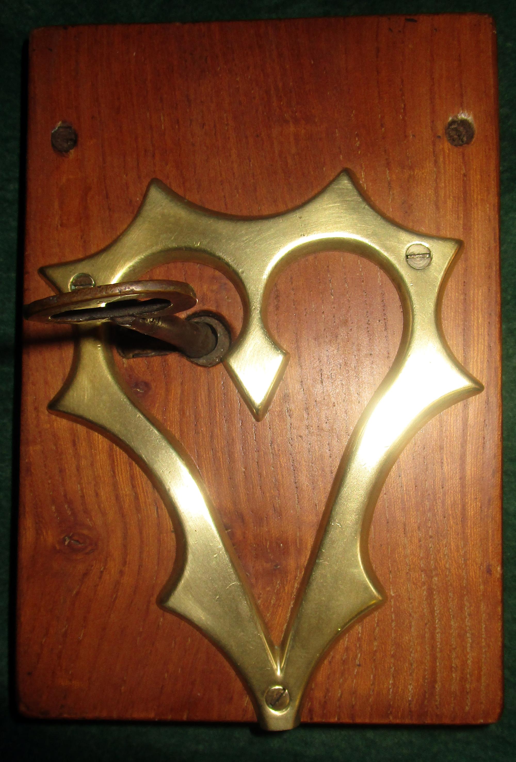 English 18th Century Georgian Oak and Brass Heart Motif Door Lock Mechanism For Sale