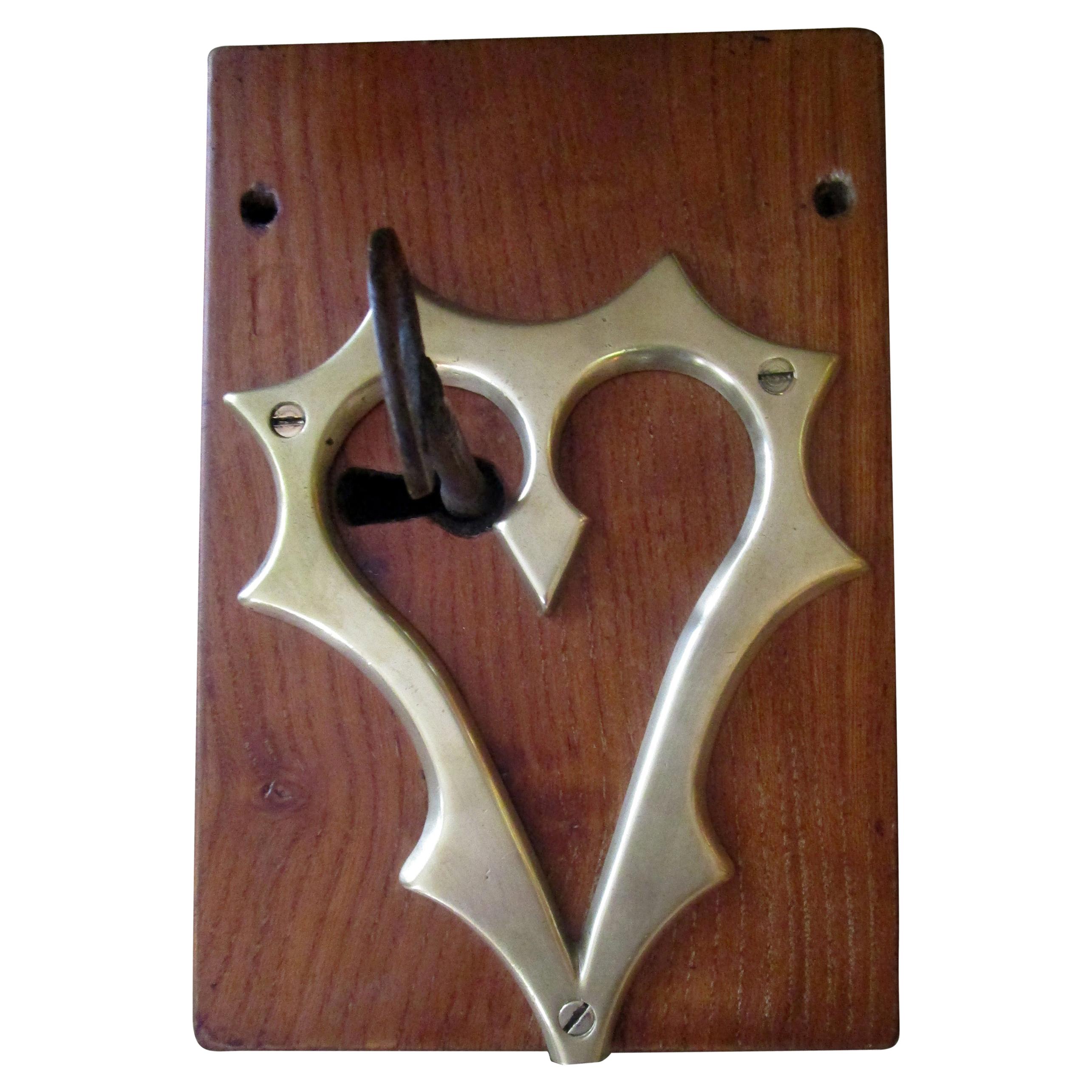 18th Century Georgian Oak and Brass Heart Motif Door Lock Mechanism For Sale