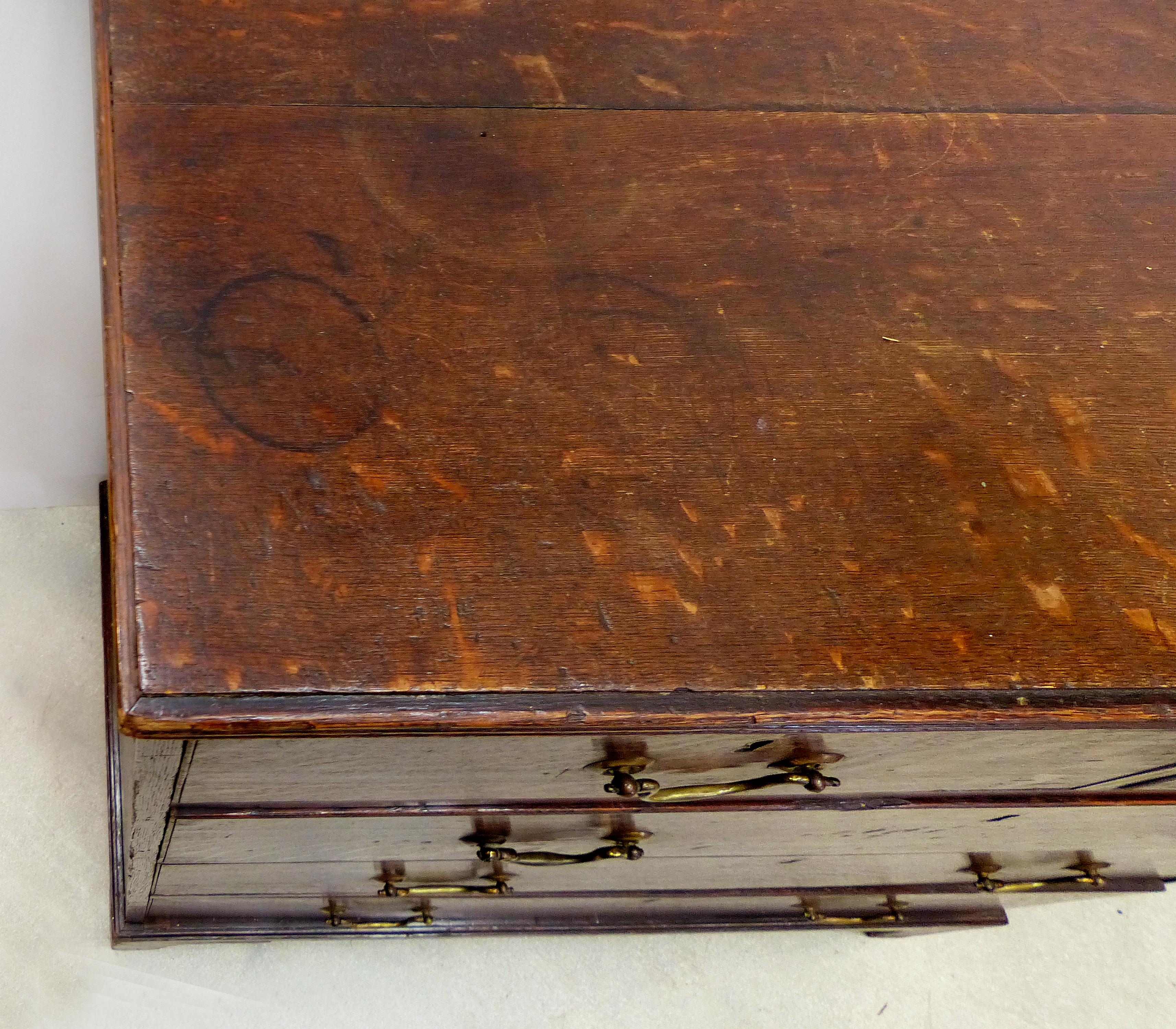 18th Century Georgian Oak Chest of Drawers with Swan Neck Brass Pulls 1