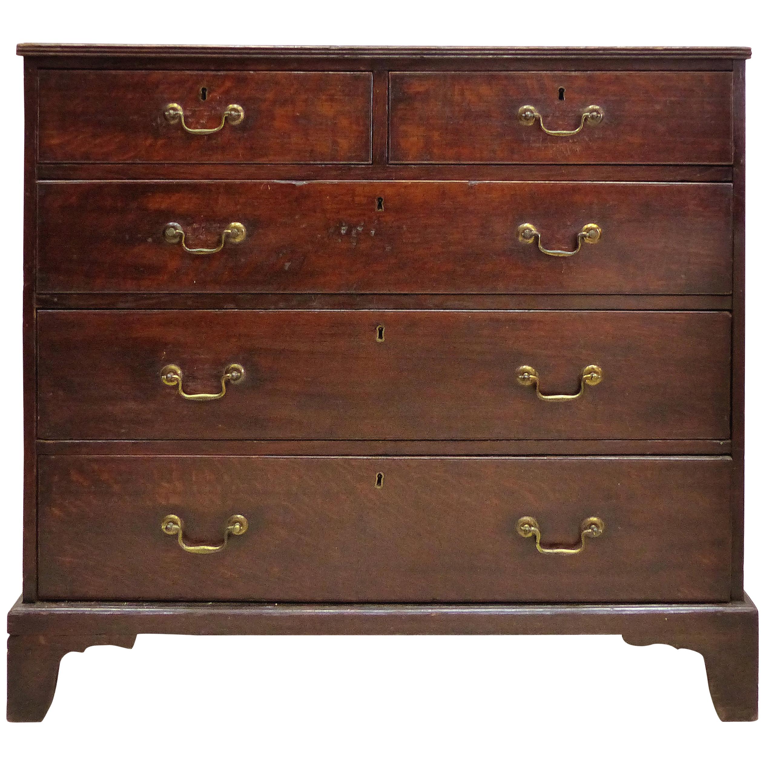 18th Century Georgian Oak Chest of Drawers with Swan Neck Brass Pulls