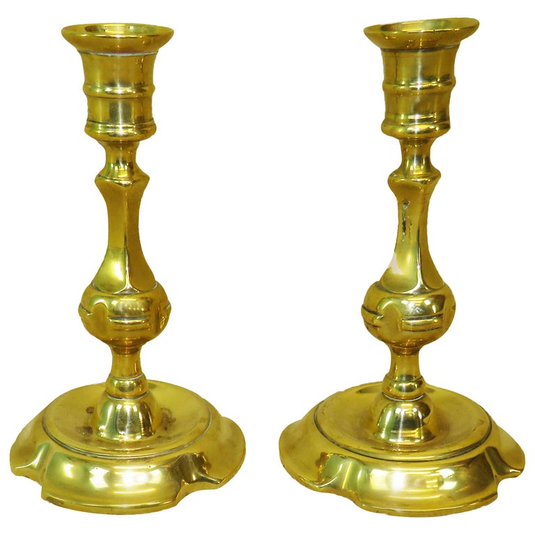 18th Century Georgian Pair of Brass Candlesticks For Sale