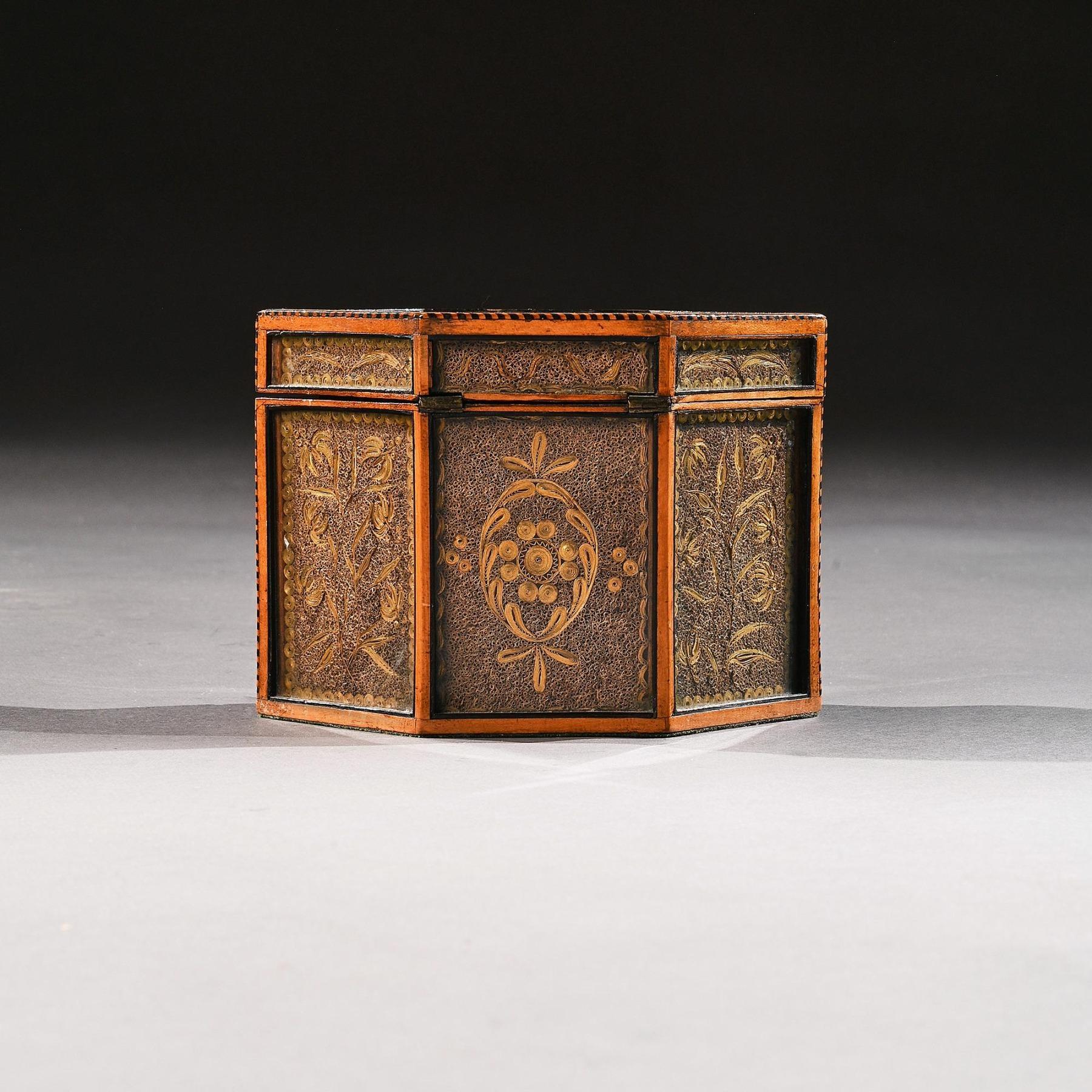 Late 18th Century 18th Century Georgian Paper Scrolled Quilled Satinwood Tea Caddy For Sale