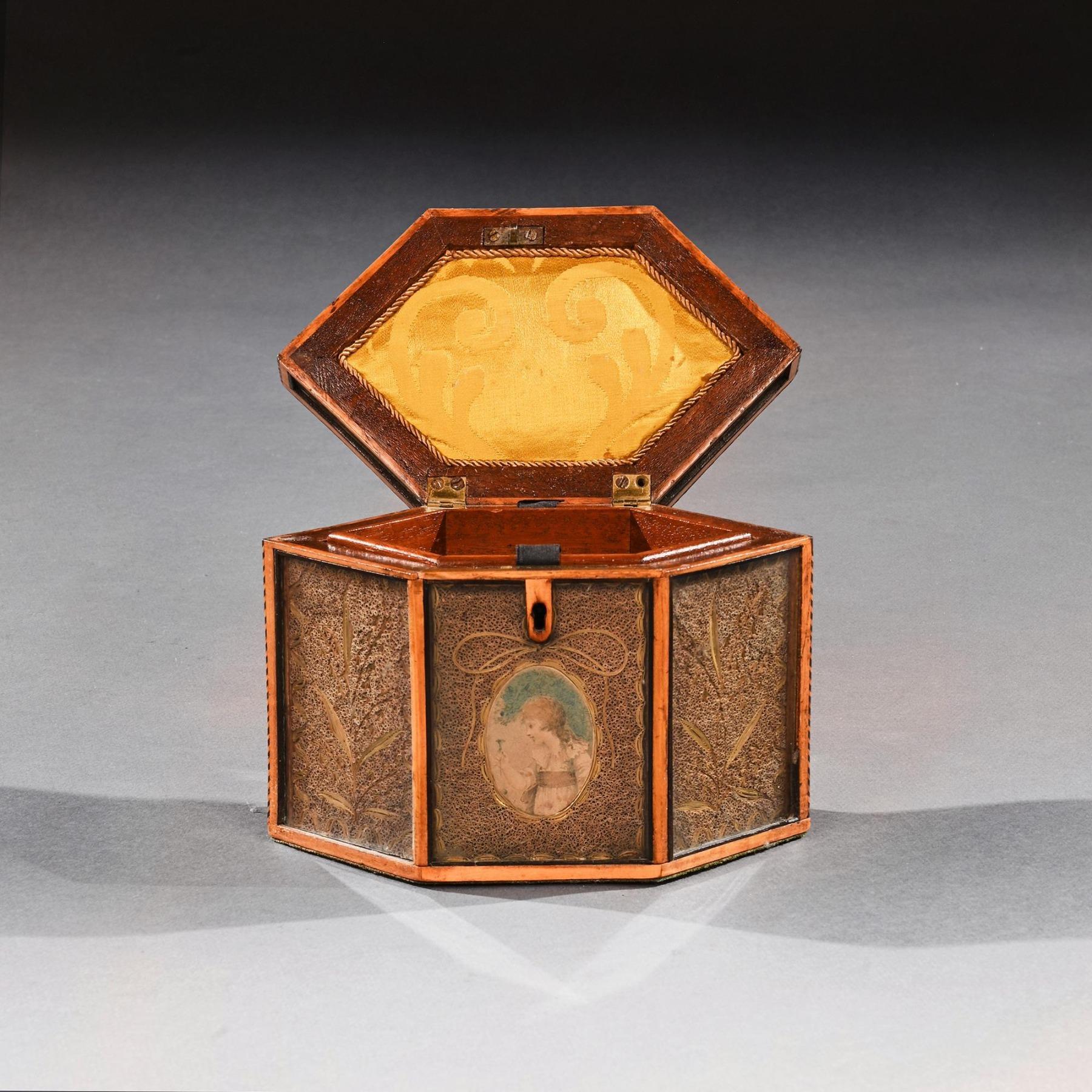18th Century Georgian Paper Scrolled Quilled Satinwood Tea Caddy For Sale 1