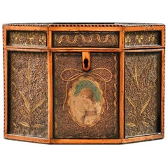 18th Century Georgian Paper Scrolled Quilled Satinwood Tea Caddy