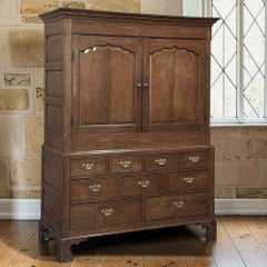 18th Century Georgian Period English Oak Linen Press