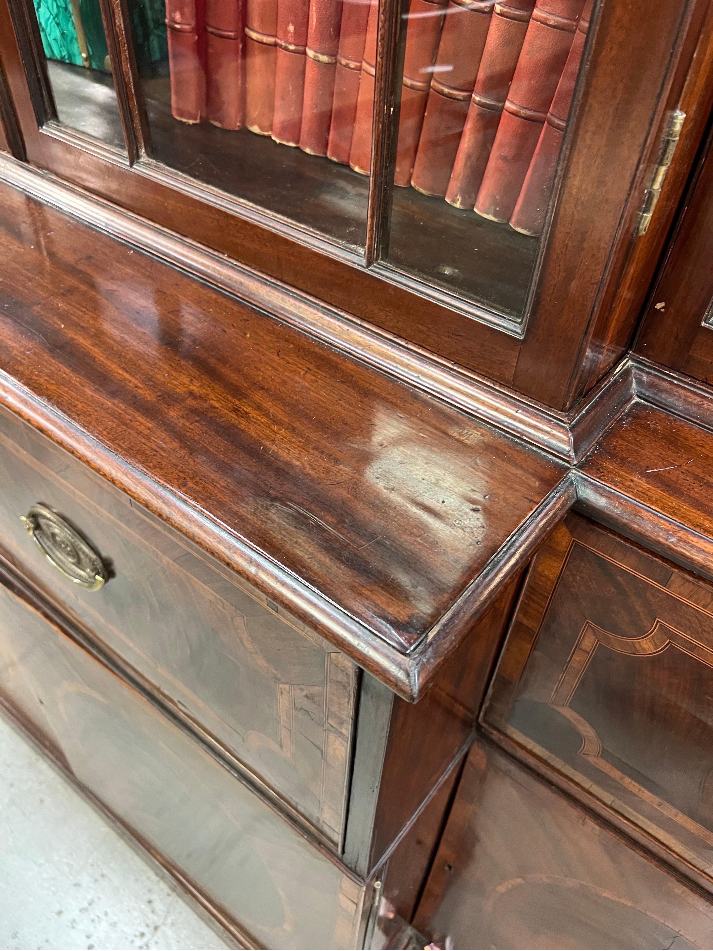 18th Century Georgian Period Mahogany Breakfront Bookcase with Secretary Desk 7
