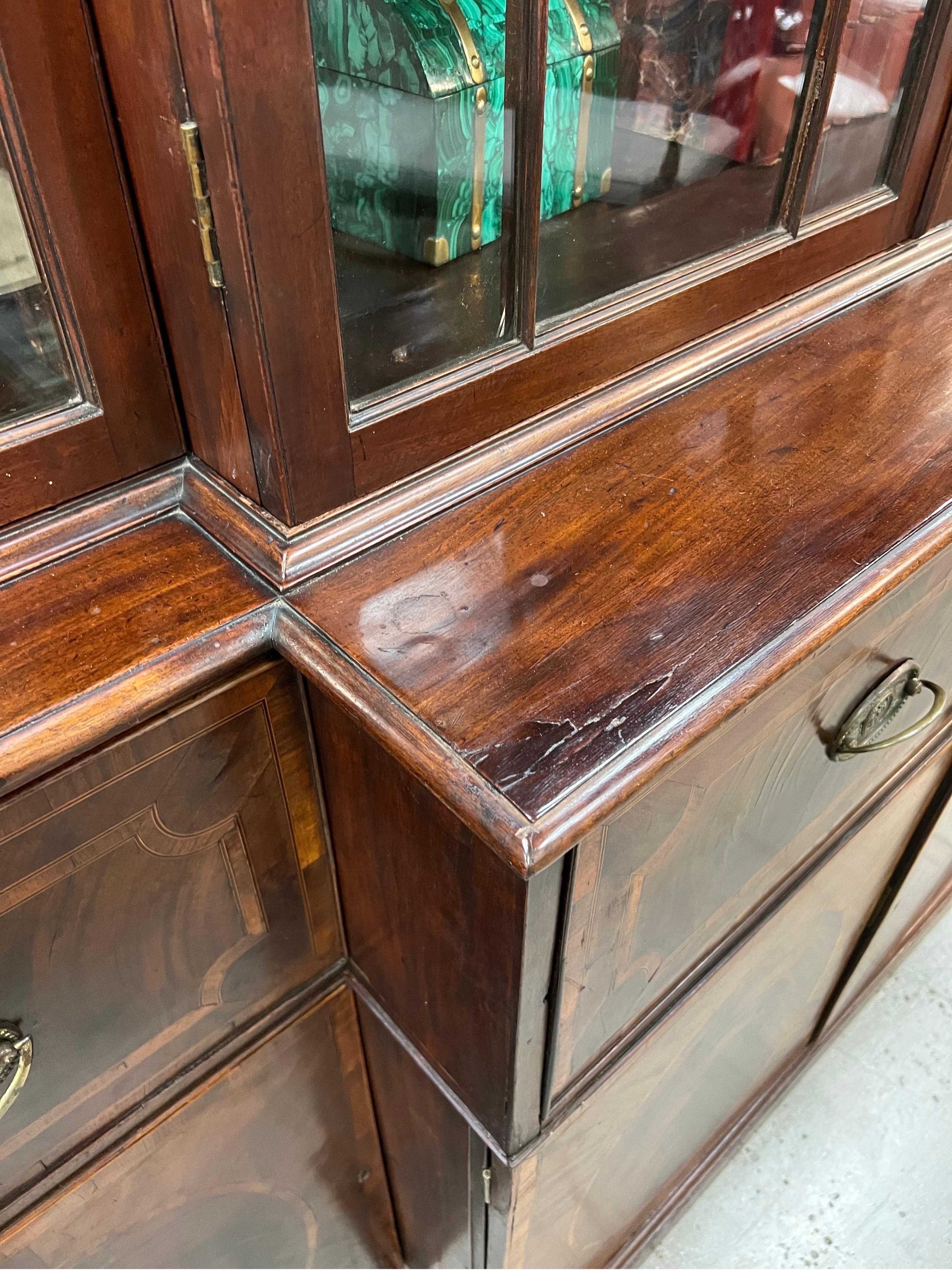 18th Century Georgian Period Mahogany Breakfront Bookcase with Secretary Desk 8