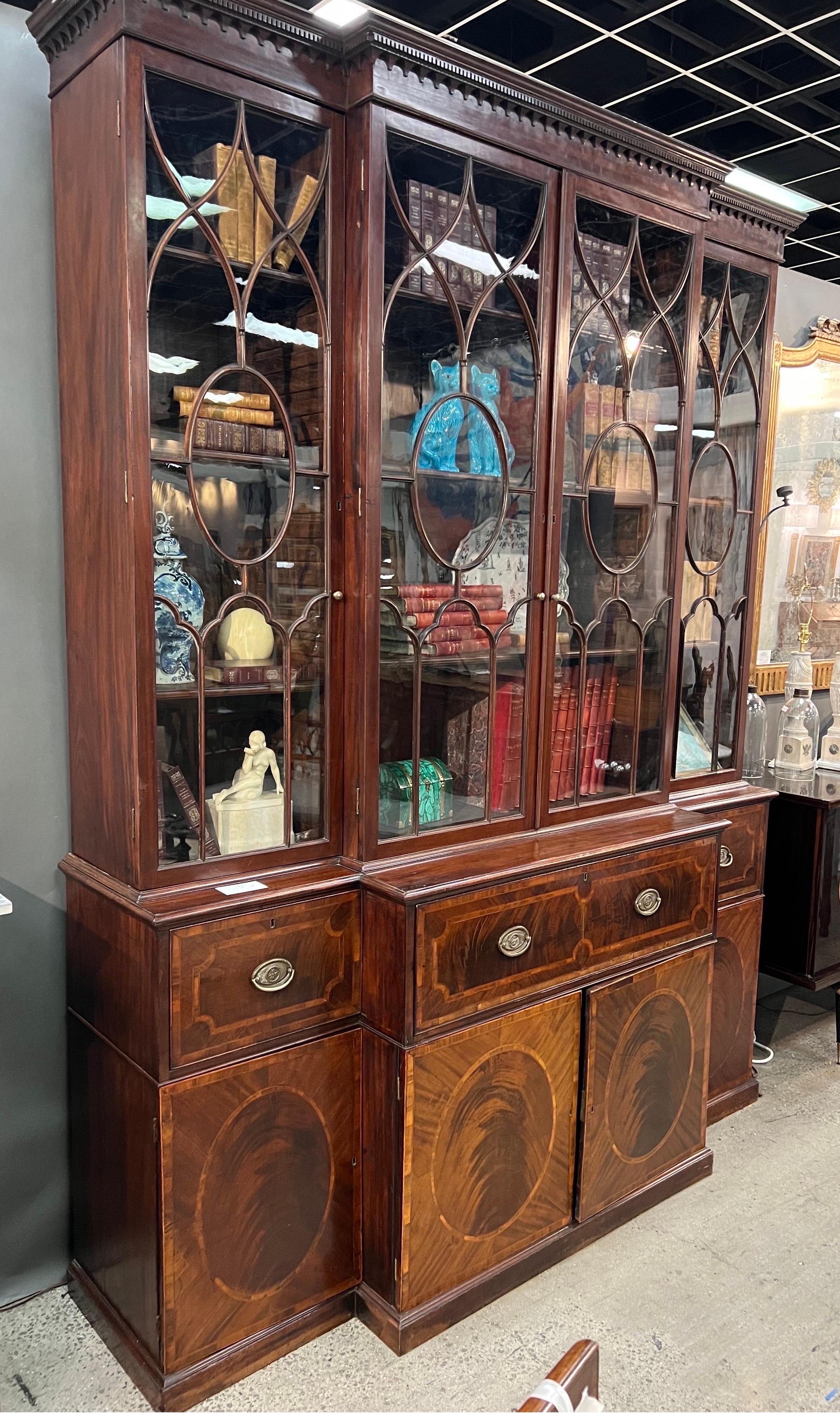 18th Century and Earlier 18th Century Georgian Period Mahogany Breakfront Bookcase with Secretary Desk