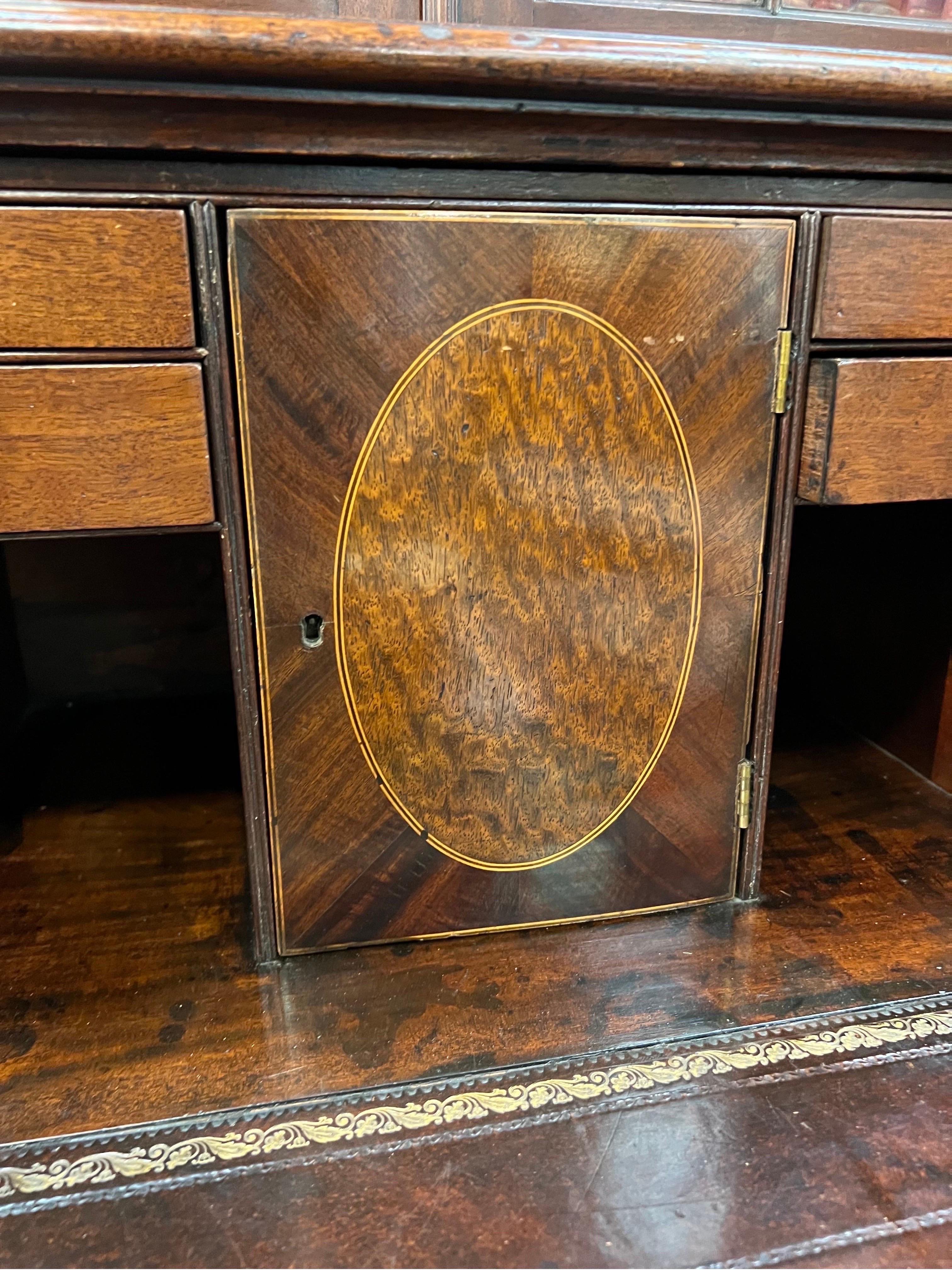 Leather 18th Century Georgian Period Mahogany Breakfront Bookcase with Secretary Desk