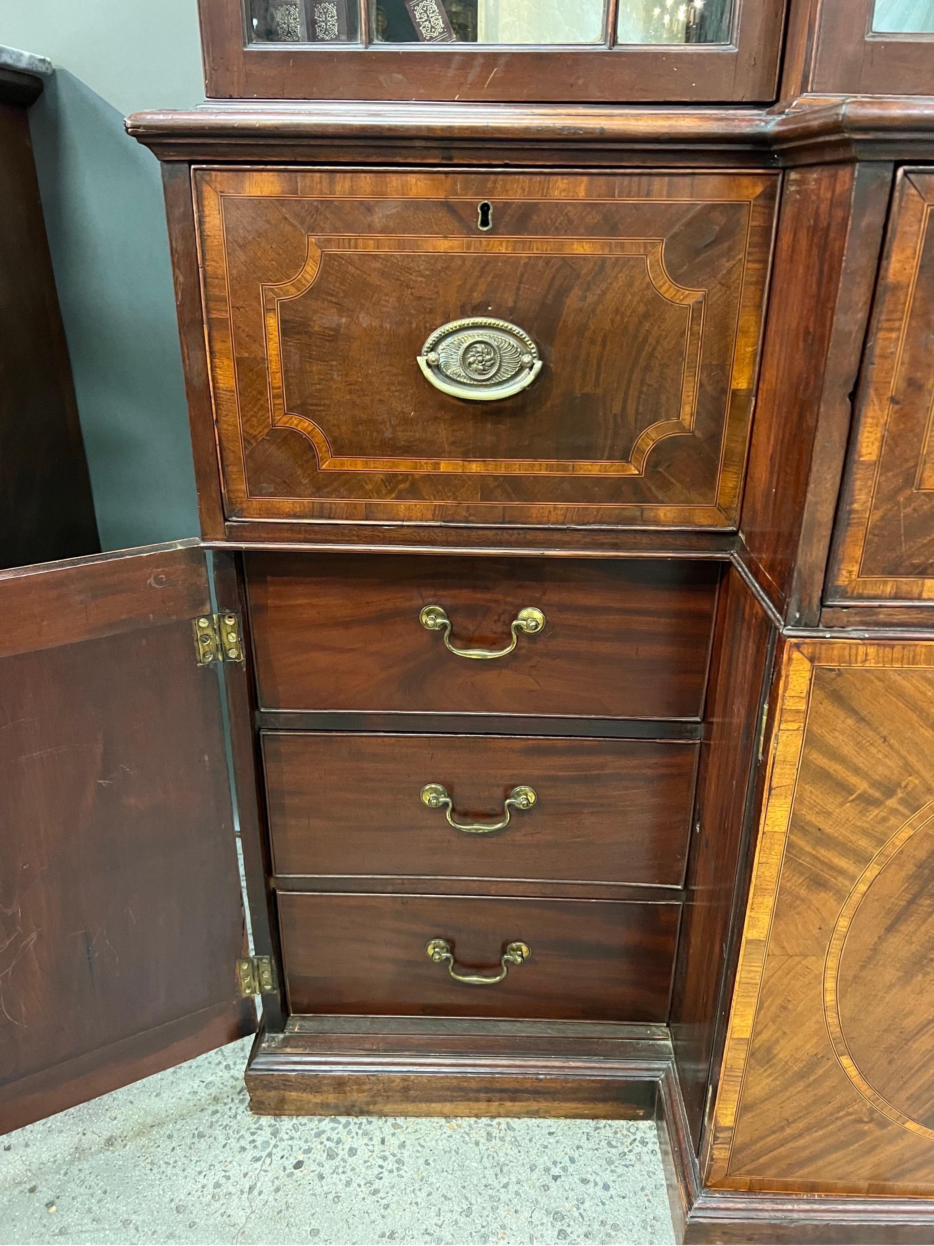 18th Century Georgian Period Mahogany Breakfront Bookcase with Secretary Desk 1