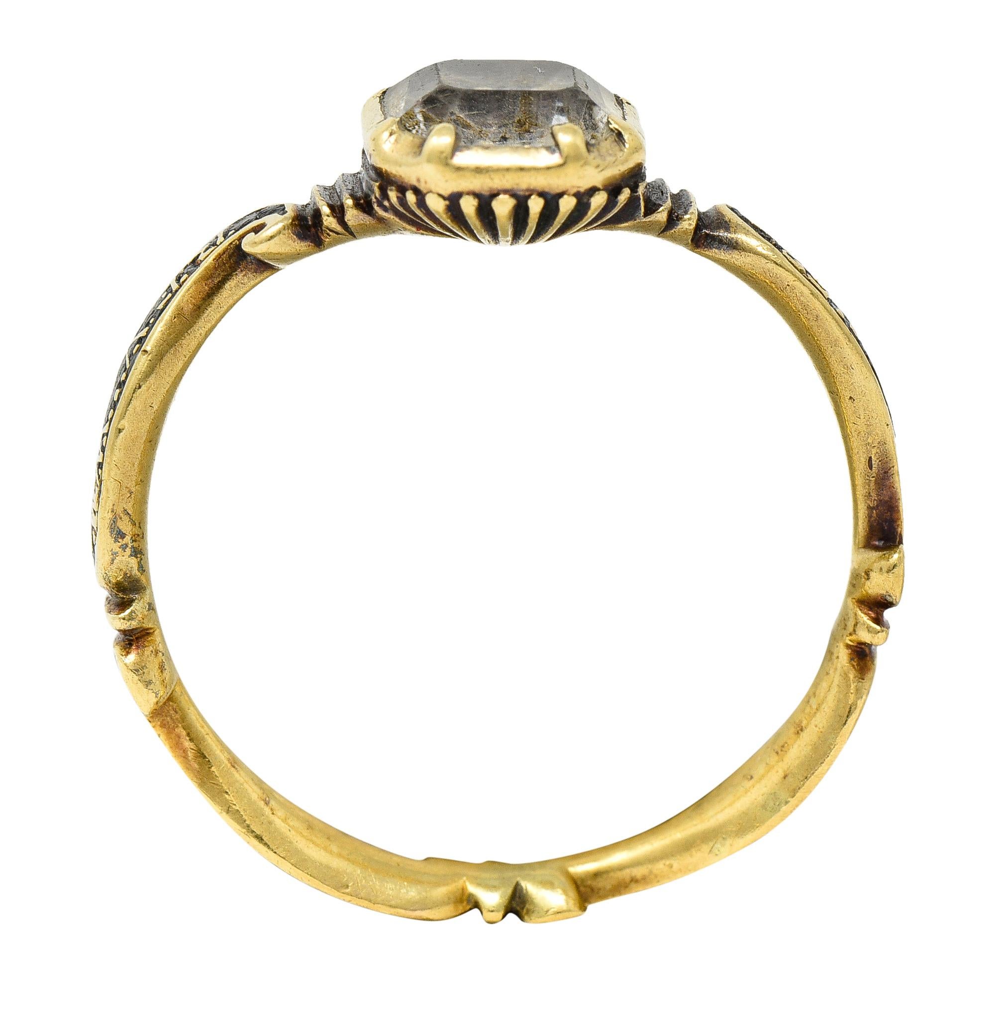Women's or Men's 18th Century Georgian Quartz Enamel 18 Karat Yellow Gold Memento Mori Skull Ring