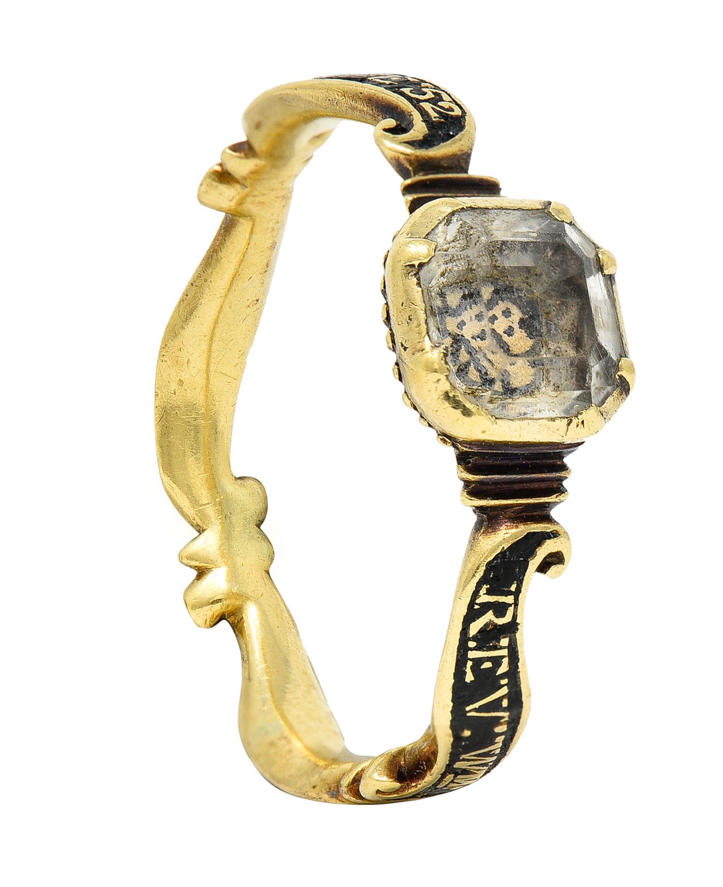 18 Karat Gelbgold Memento Mori Schädelring, georgianische Quarz-Emaille, 18. Jahrhundert 3