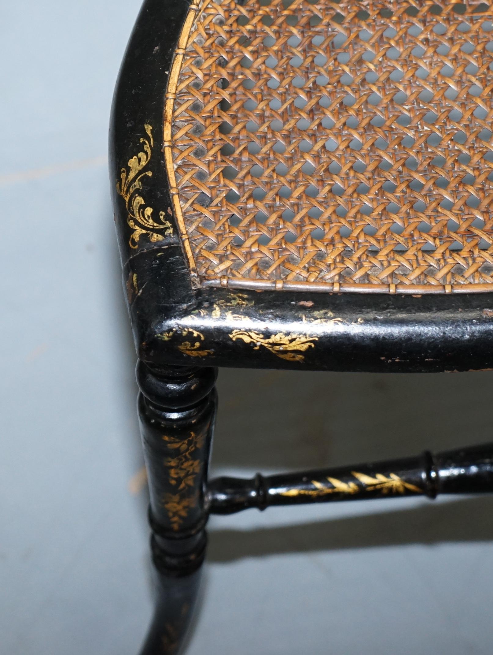 Wood 18th Century Georgian Rare Floral Hand Painted Chinoiserie Ebonised Chair