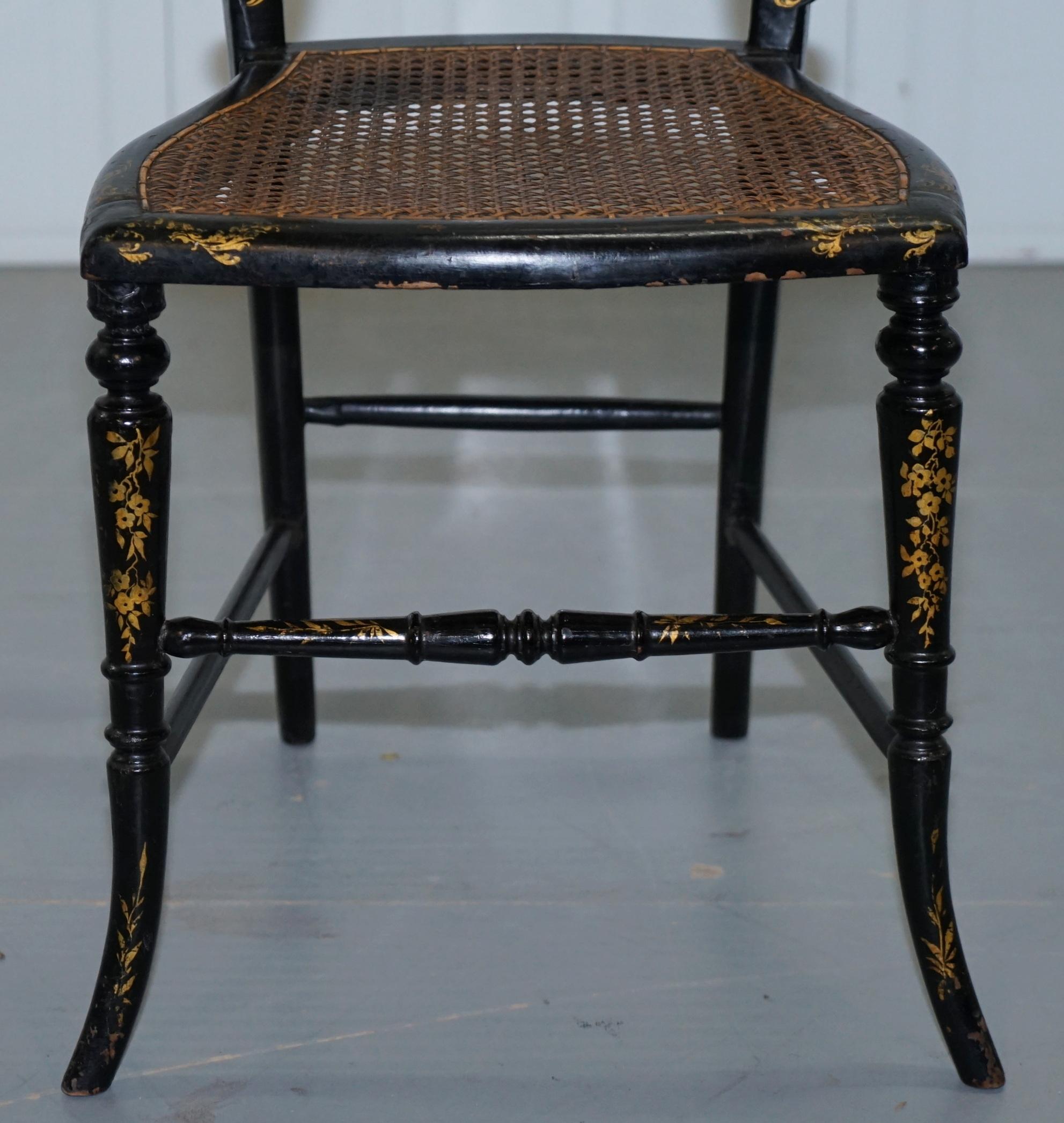 18th Century Georgian Rare Floral Hand Painted Chinoiserie Ebonised Chair 1