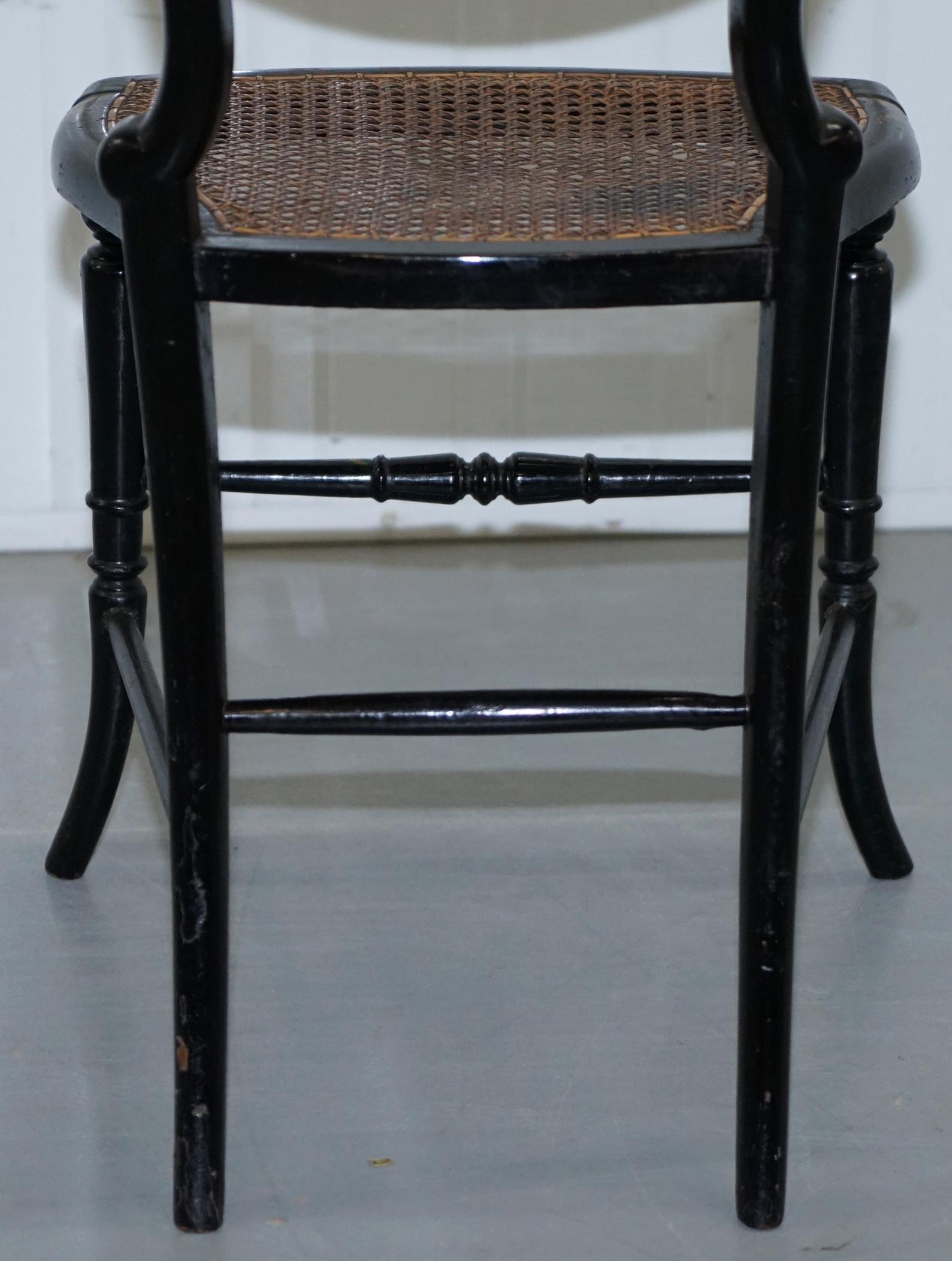 18th Century Georgian Rare Floral Hand Painted Chinoiserie Ebonised Chair 6