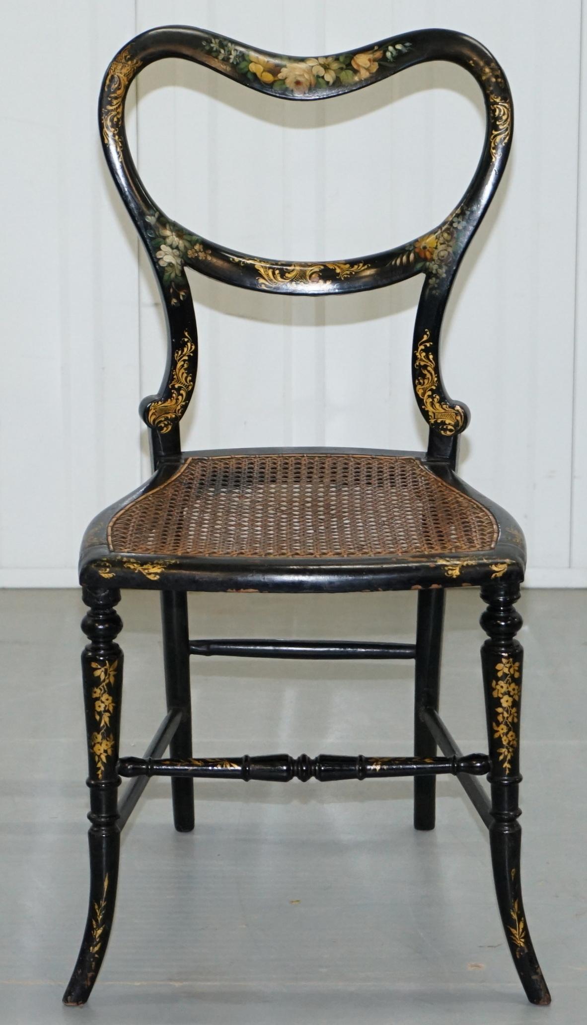 We are delighted to offer for sale this lovely mid-18th century George III style chinoiserie black ebonised occasional chair made in the very early Victorian era, circa 1840.

I absolutely love this chair, it is a very rare find, the paint work is