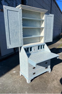 18th century Georgian secretary in hand painted blue wedge wood swirl finish