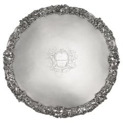 Antique 18th Century Georgian Solid Silver Salver Tray, Arthur Annesley, circa 1760