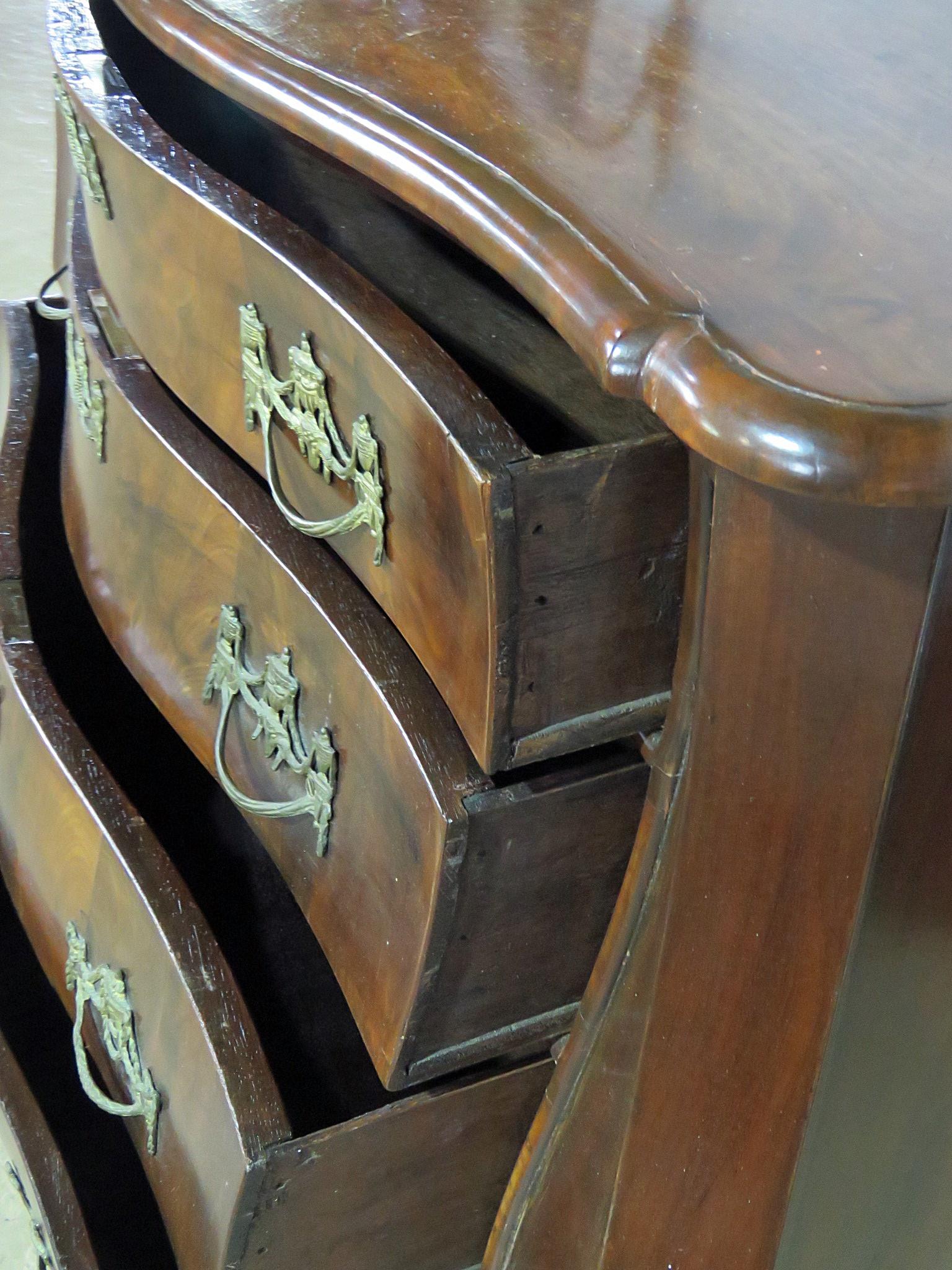 18th Century and Earlier 18th Century Dutch Bombe Walnut Commode Dresser Chest of Drawers