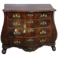 Antique 18th Century Dutch Bombe Walnut Commode Dresser Chest of Drawers