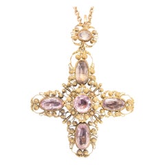 Antique 18th Century Georgian Topaz Cannetille Cross Pendant