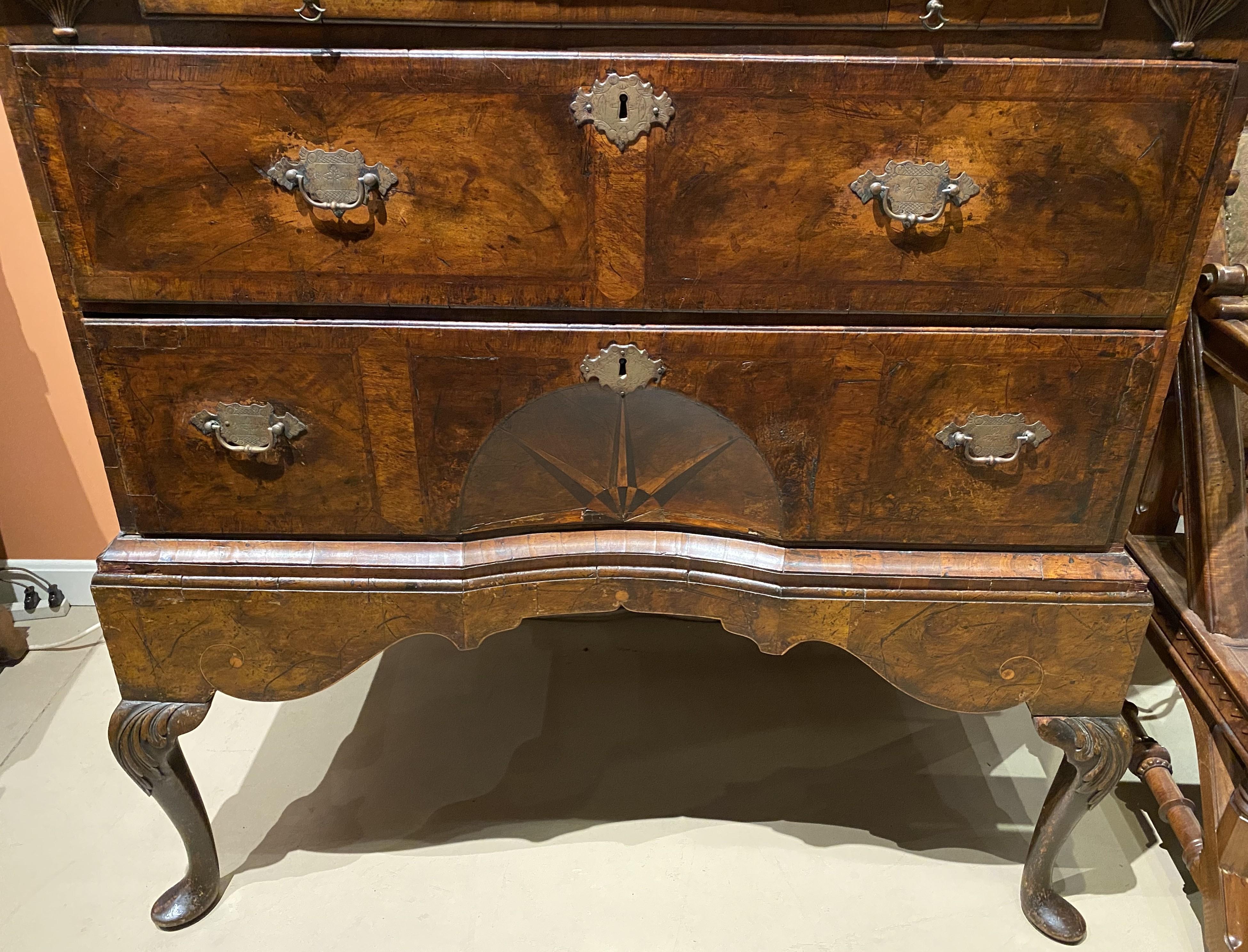 English 18th Century Georgian Walnut Tall Chest on Stand with Radial Star Inlay For Sale