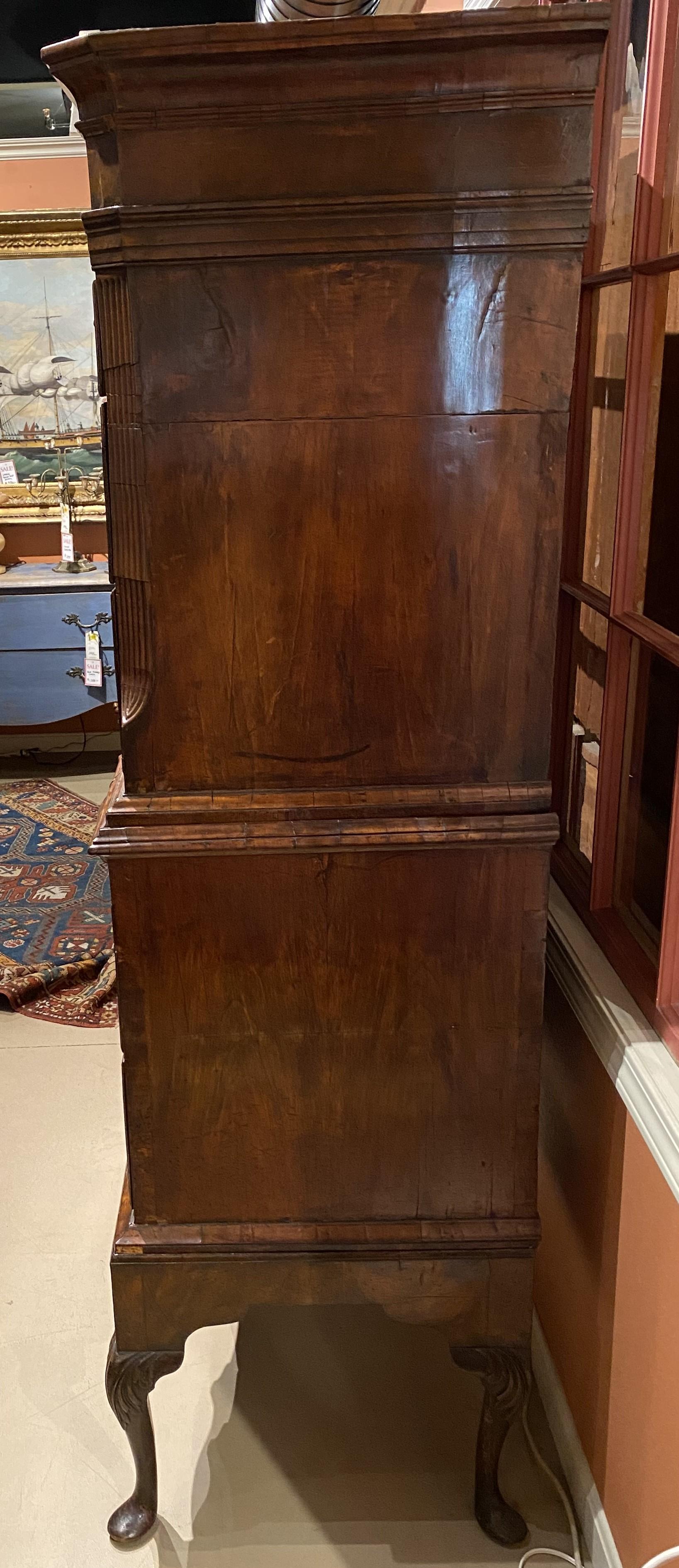 18th Century Georgian Walnut Tall Chest on Stand with Radial Star Inlay In Good Condition For Sale In Milford, NH