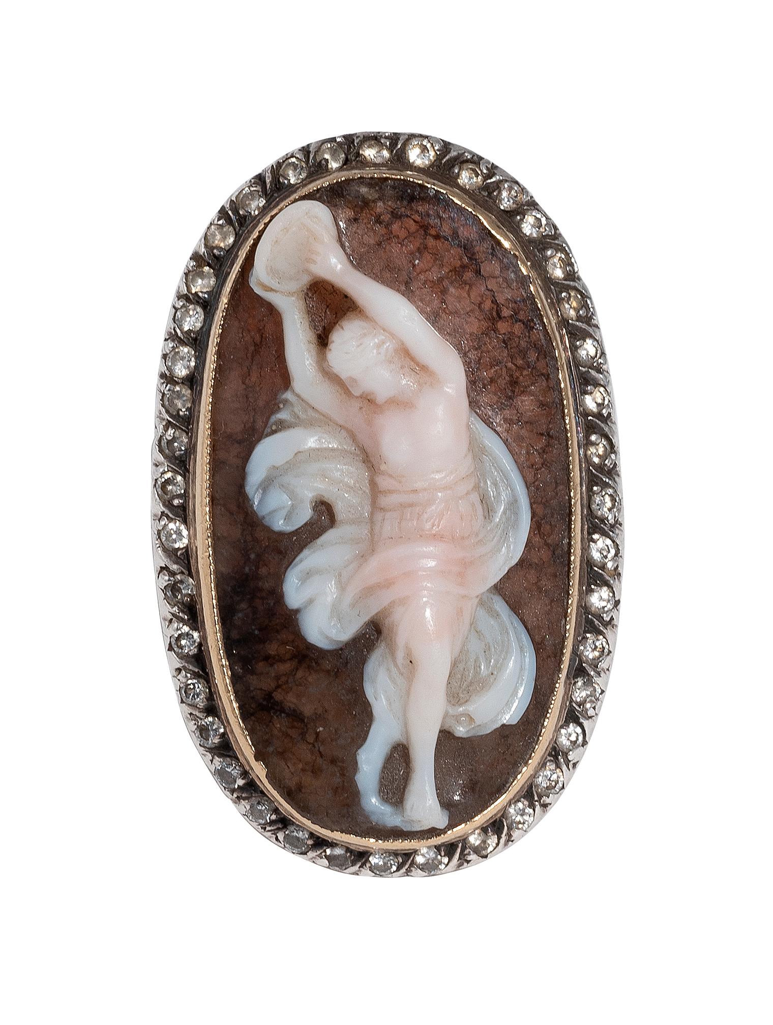 Napoleon III 19th Century Yellow Gold Silver Diamond and Agate Cameo Ring