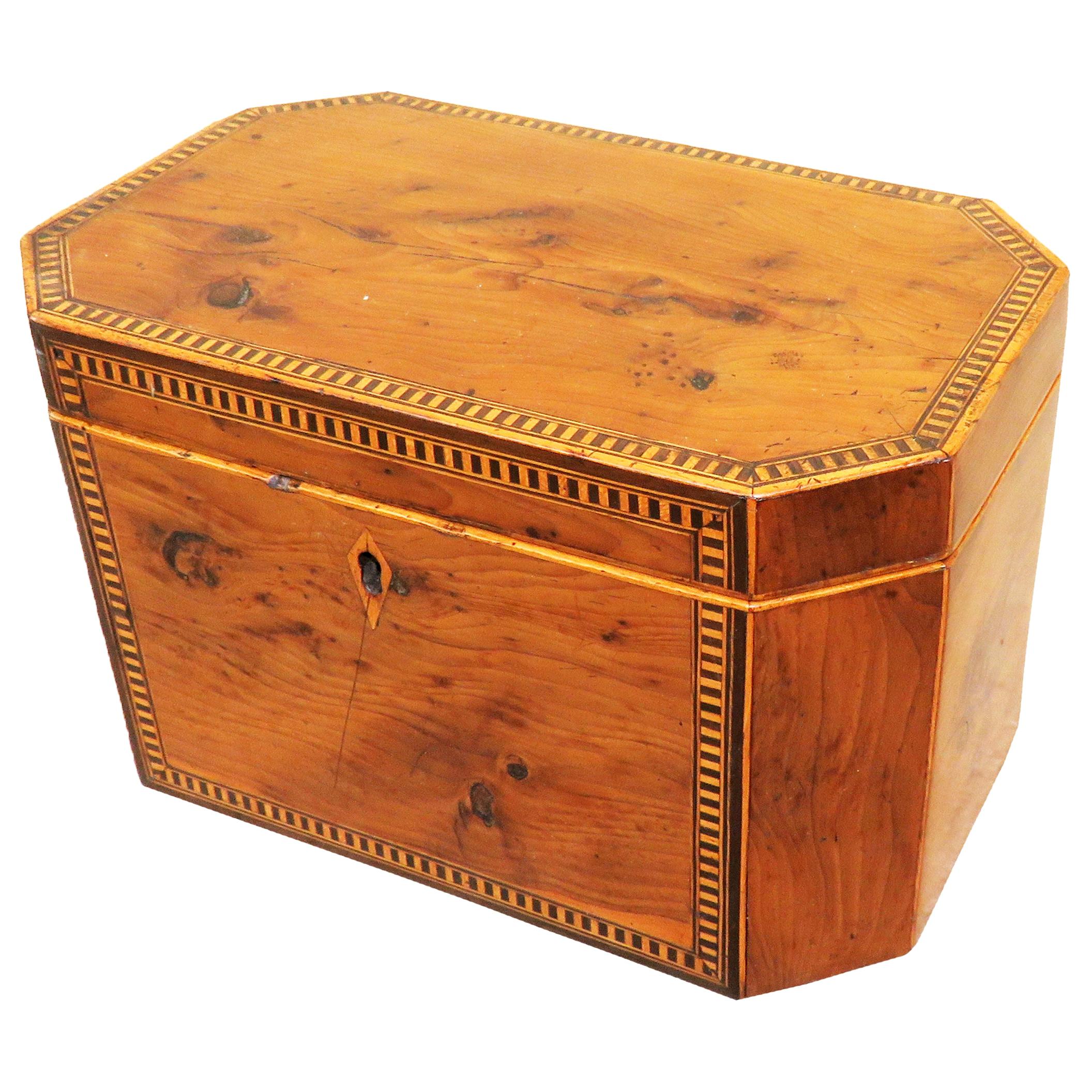 18th Century Georgian Yew Wood Octagonal Tea Caddy