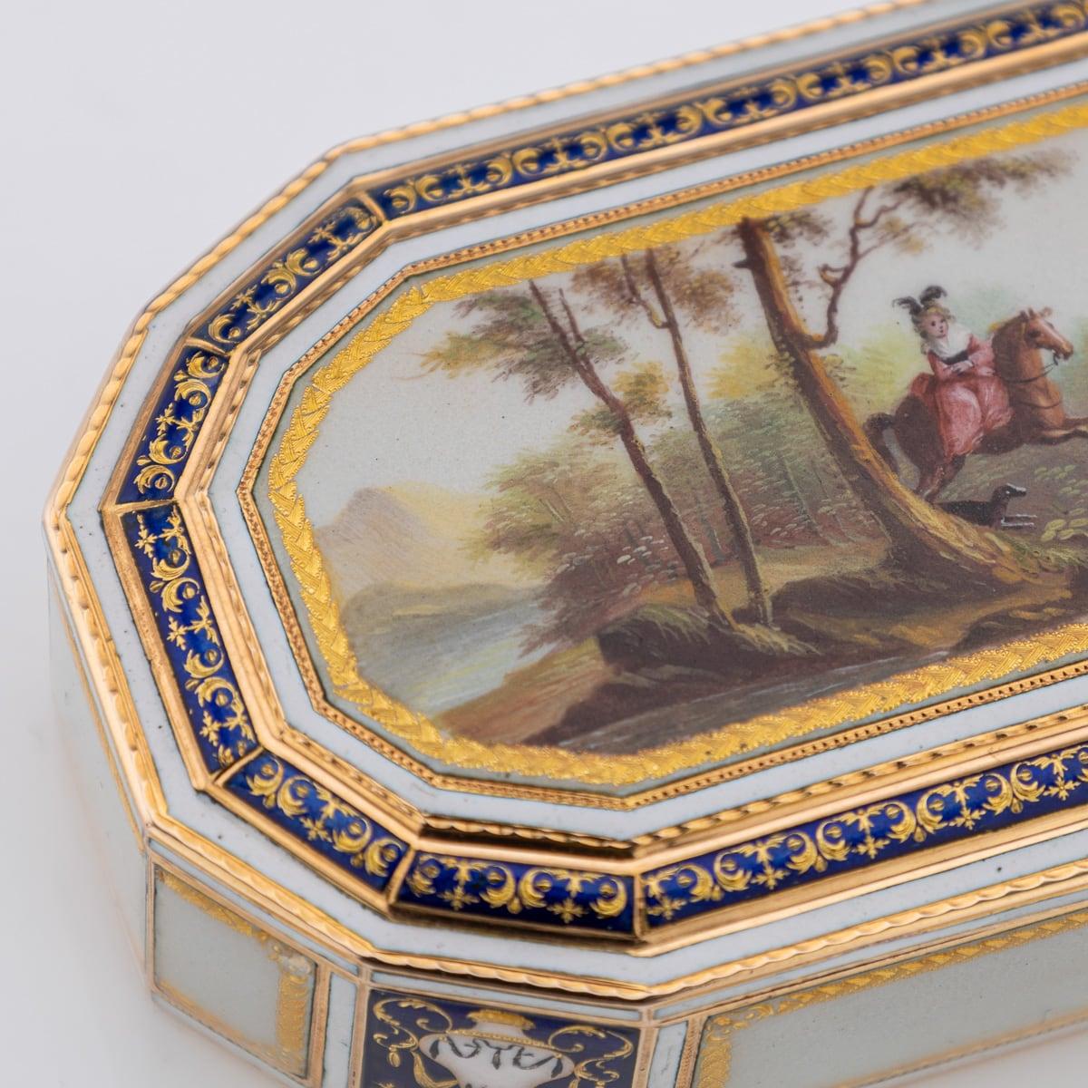 Tabatière allemande du XVIIIe siècle en or 18 carats et émail, Frères Jordan, Hanau c.1790 en vente 3