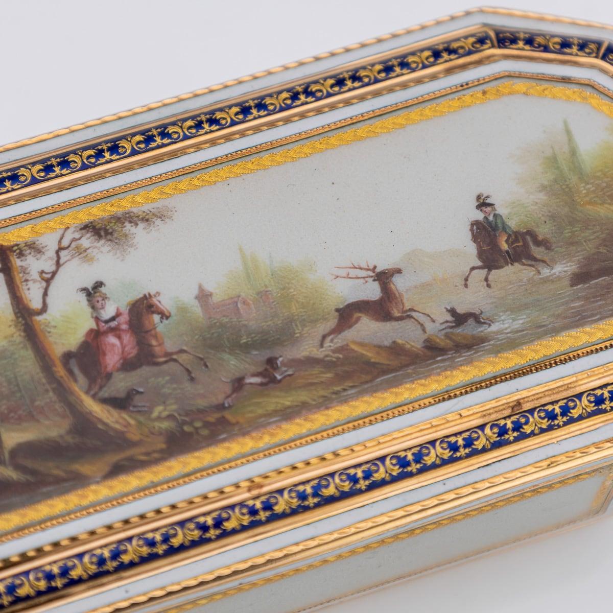 Tabatière allemande du XVIIIe siècle en or 18 carats et émail, Frères Jordan, Hanau c.1790 en vente 5