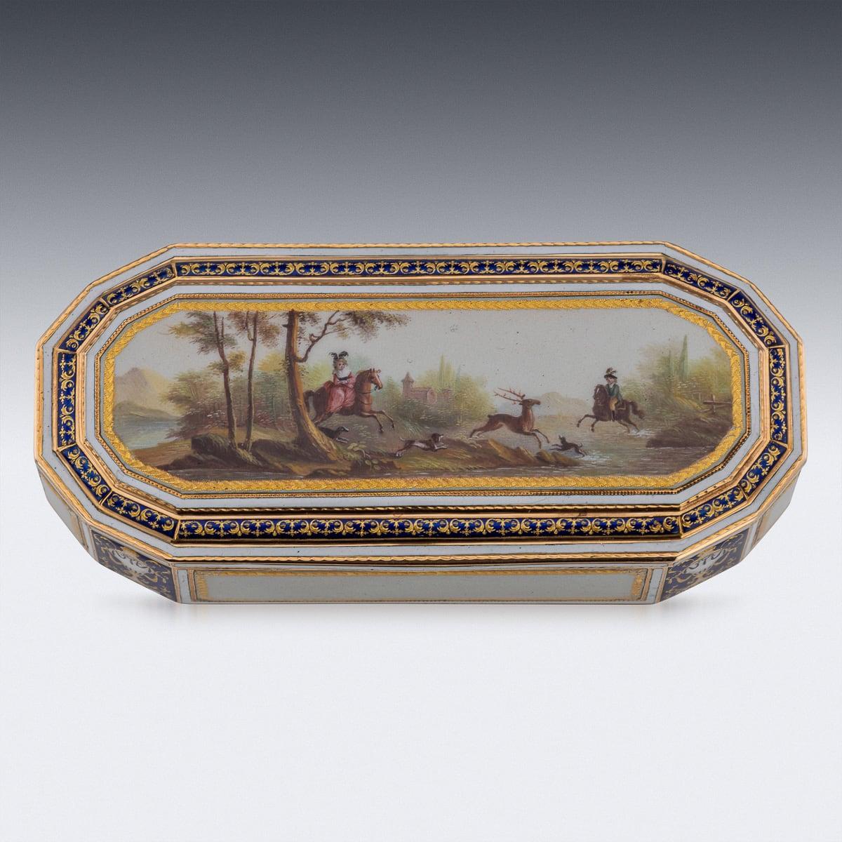 Autre Tabatière allemande du XVIIIe siècle en or 18 carats et émail, Frères Jordan, Hanau c.1790 en vente
