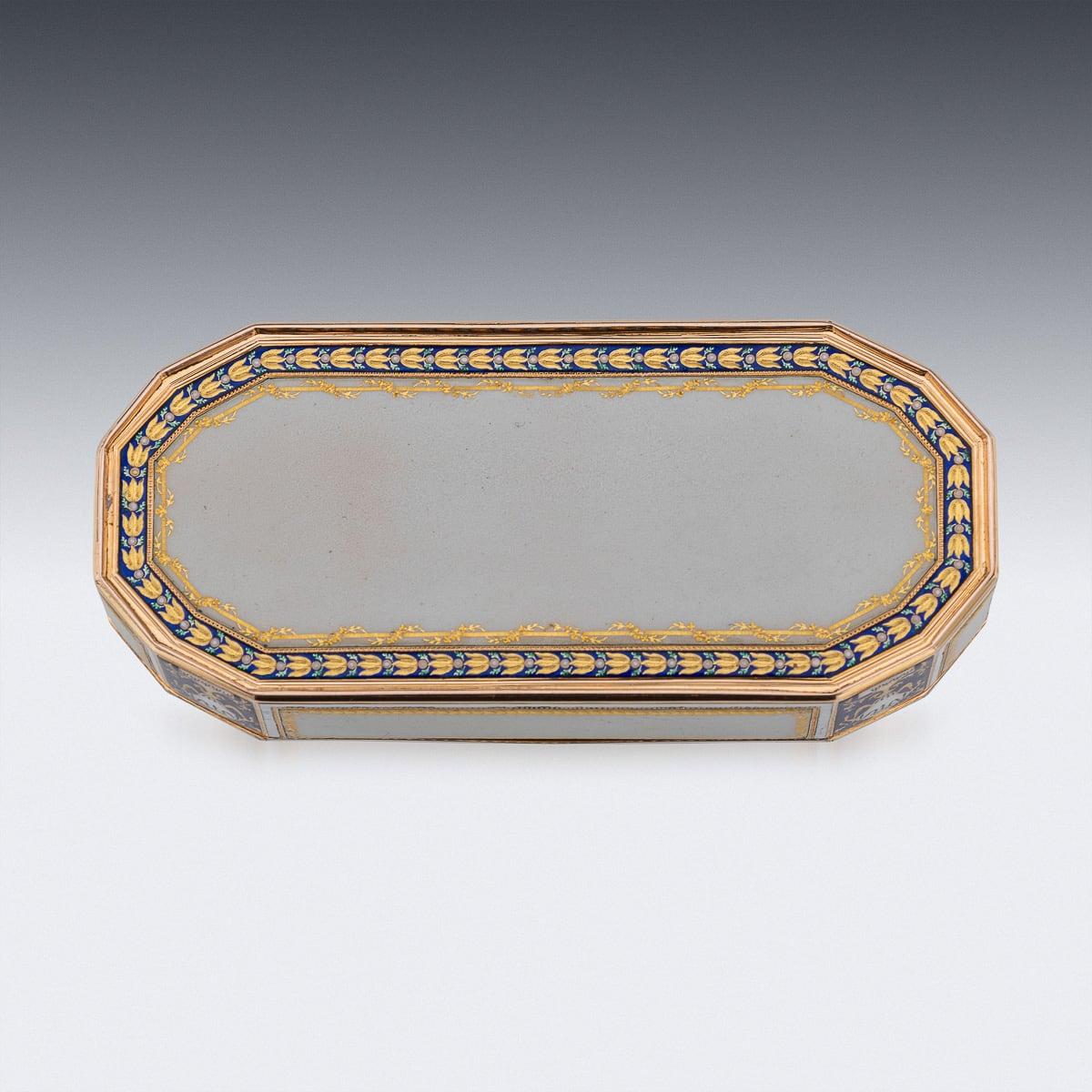Allemand Tabatière allemande du XVIIIe siècle en or 18 carats et émail, Frères Jordan, Hanau c.1790 en vente